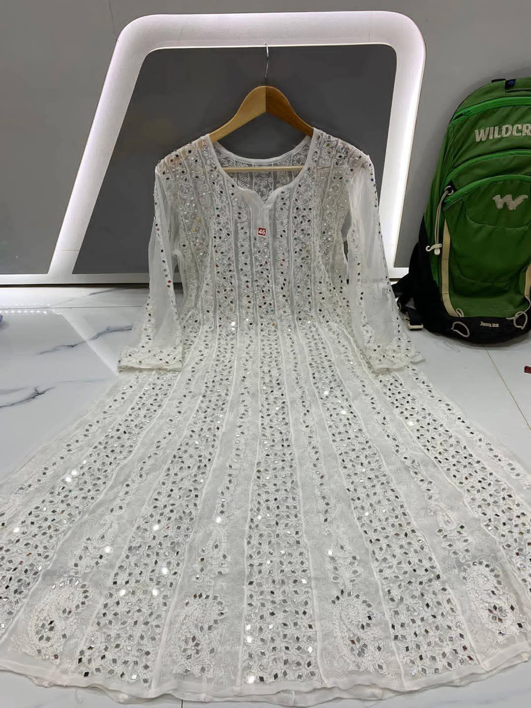 Georgette Fine Anarkali Frock with Lucknowi chikankari hand embroidery