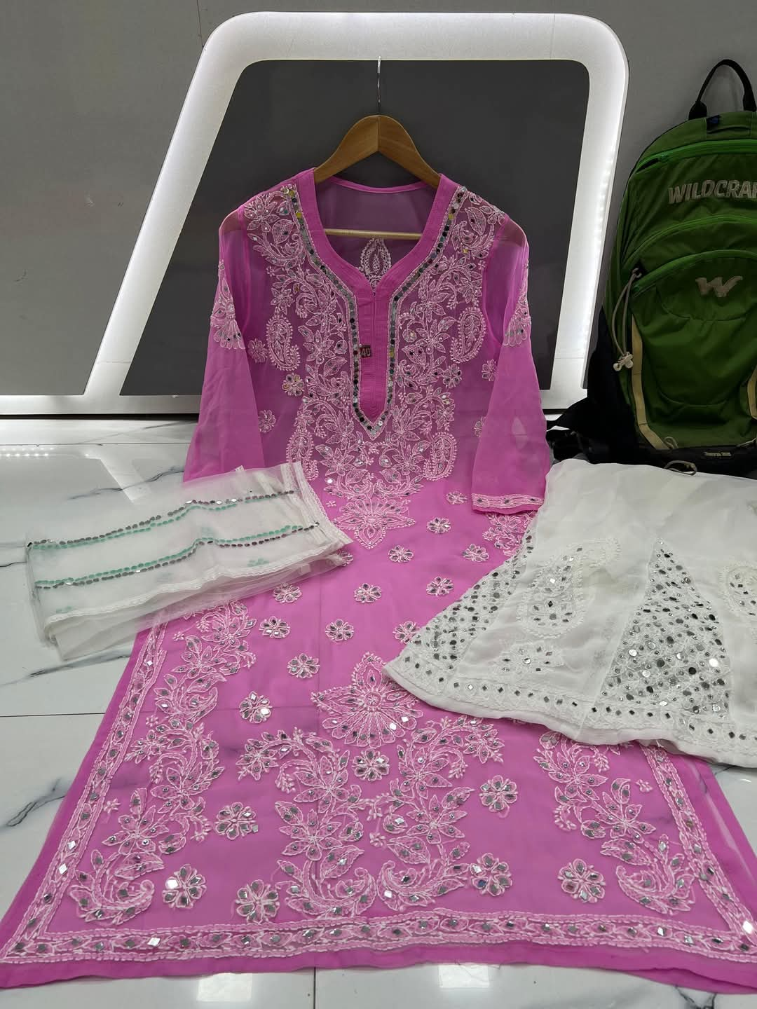 Georgette kurti &amp; Sharara with Lucknowi