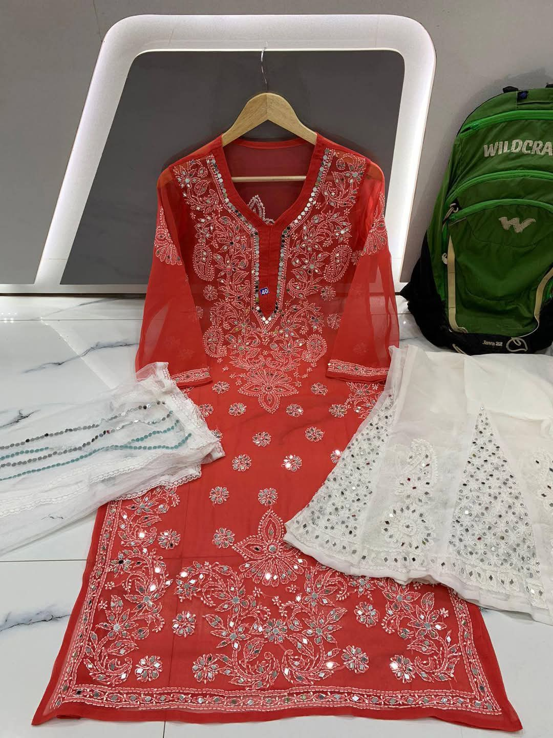 Georgette kurti &amp; Sharara with Lucknowi