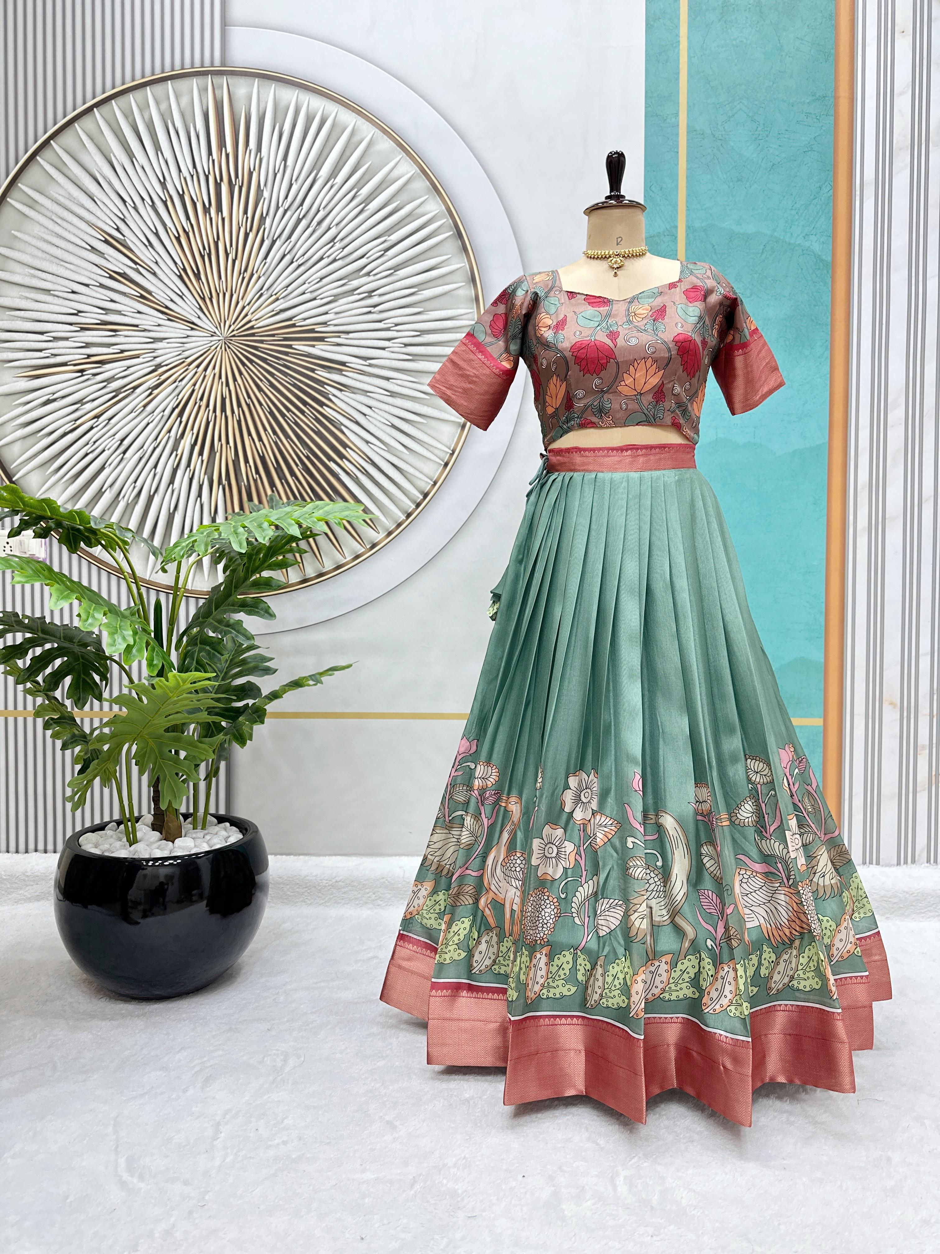 New Launching Our Most Trending Dola Silk Lehenga choli With Beautiful Kalamkari Print And Designer Blouse perfect blend of luxury and tradition For Festive season*