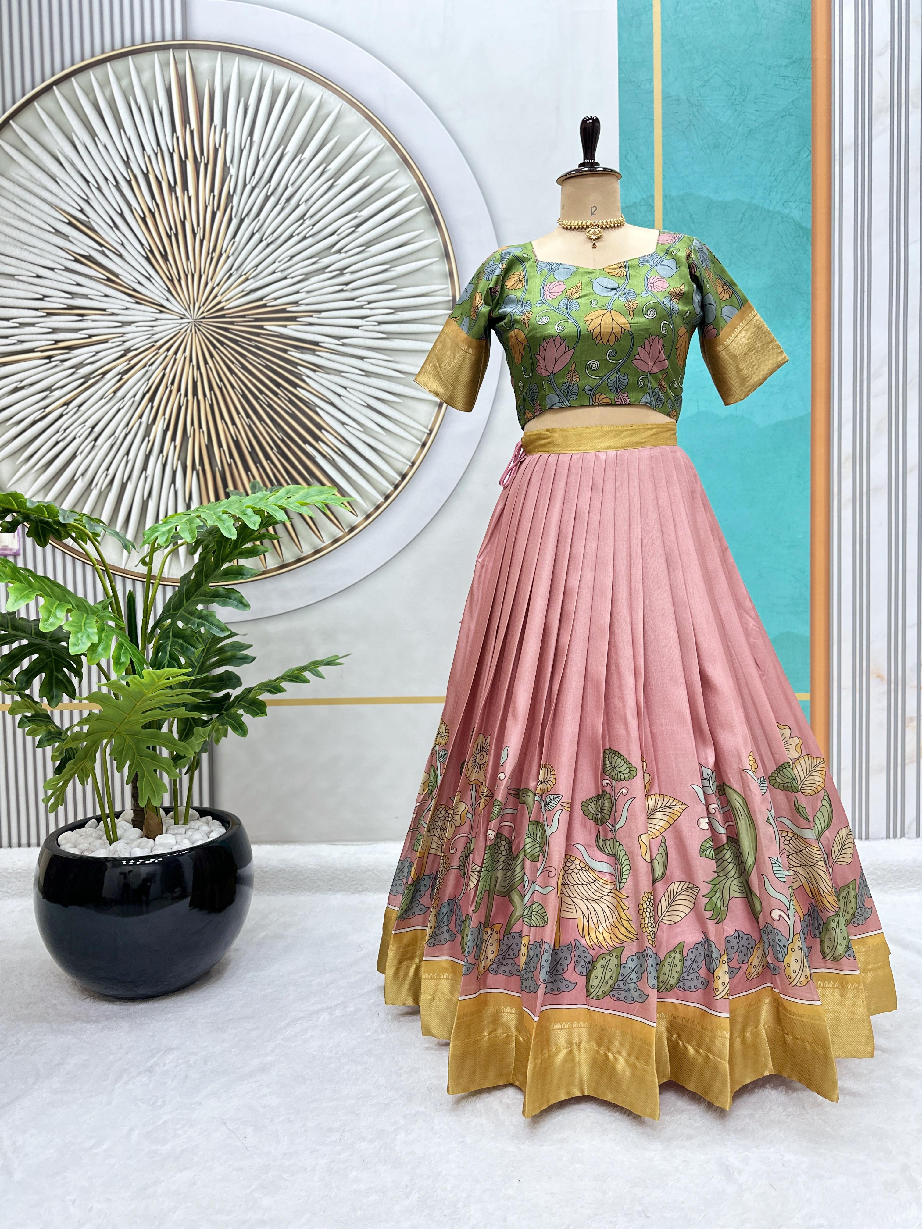 New Launching Our Most Trending Dola Silk Lehenga choli With Beautiful Kalamkari Print And Designer Blouse perfect blend of luxury and tradition For Festive season*