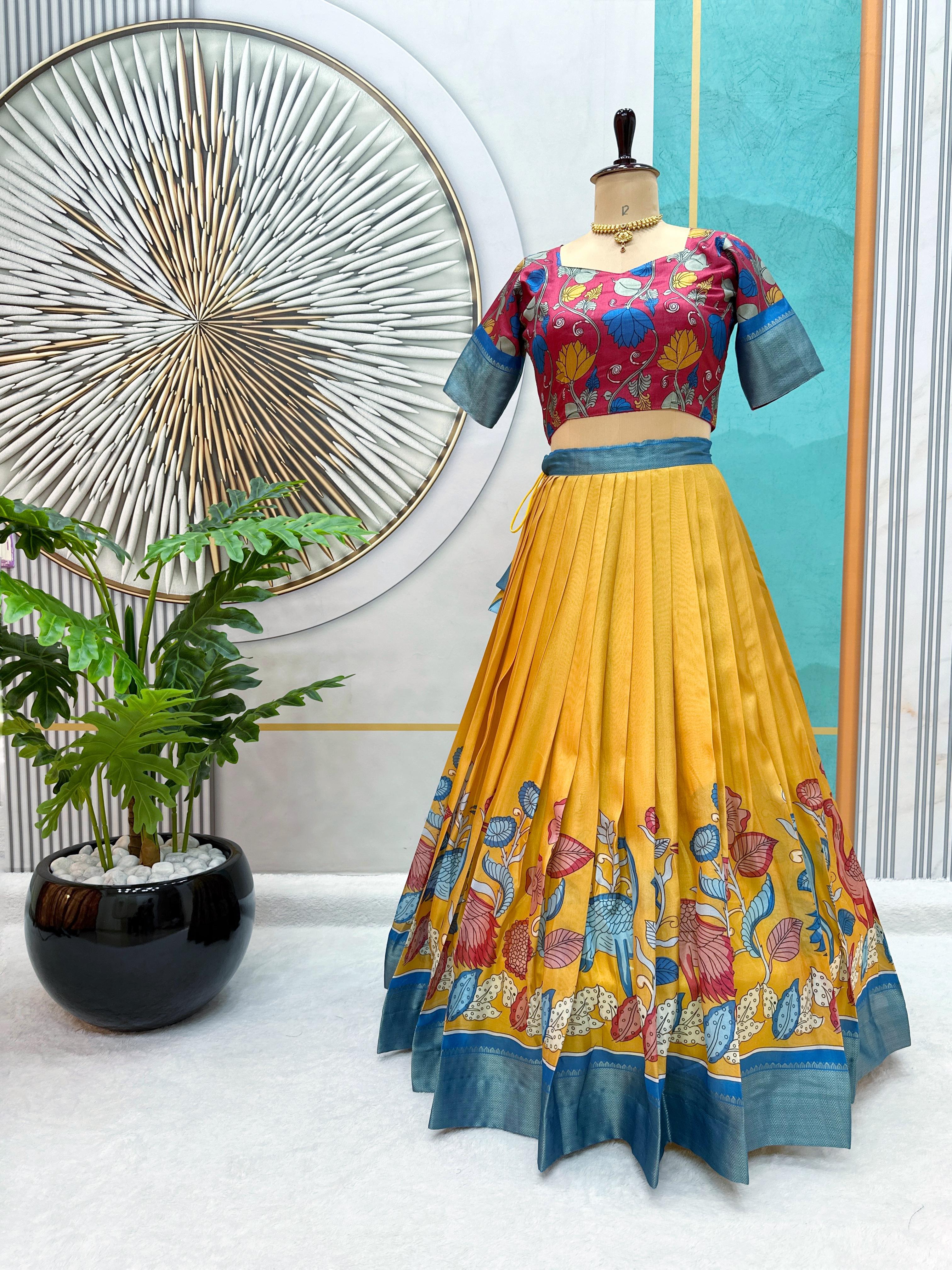 New Launching Our Most Trending Dola Silk Lehenga choli With Beautiful Kalamkari Print And Designer Blouse perfect blend of luxury and tradition For Festive season*