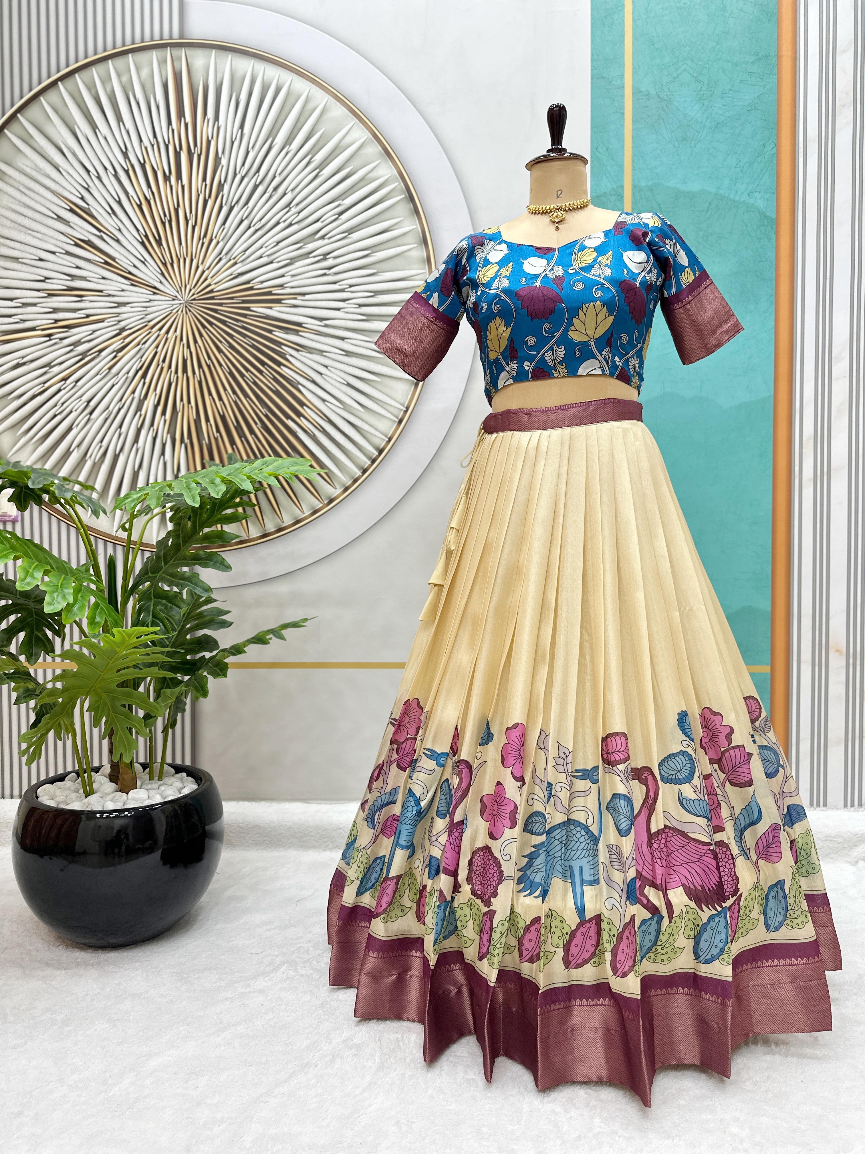 New Launching Our Most Trending Dola Silk Lehenga choli With Beautiful Kalamkari Print And Designer Blouse perfect blend of luxury and tradition For Festive season*