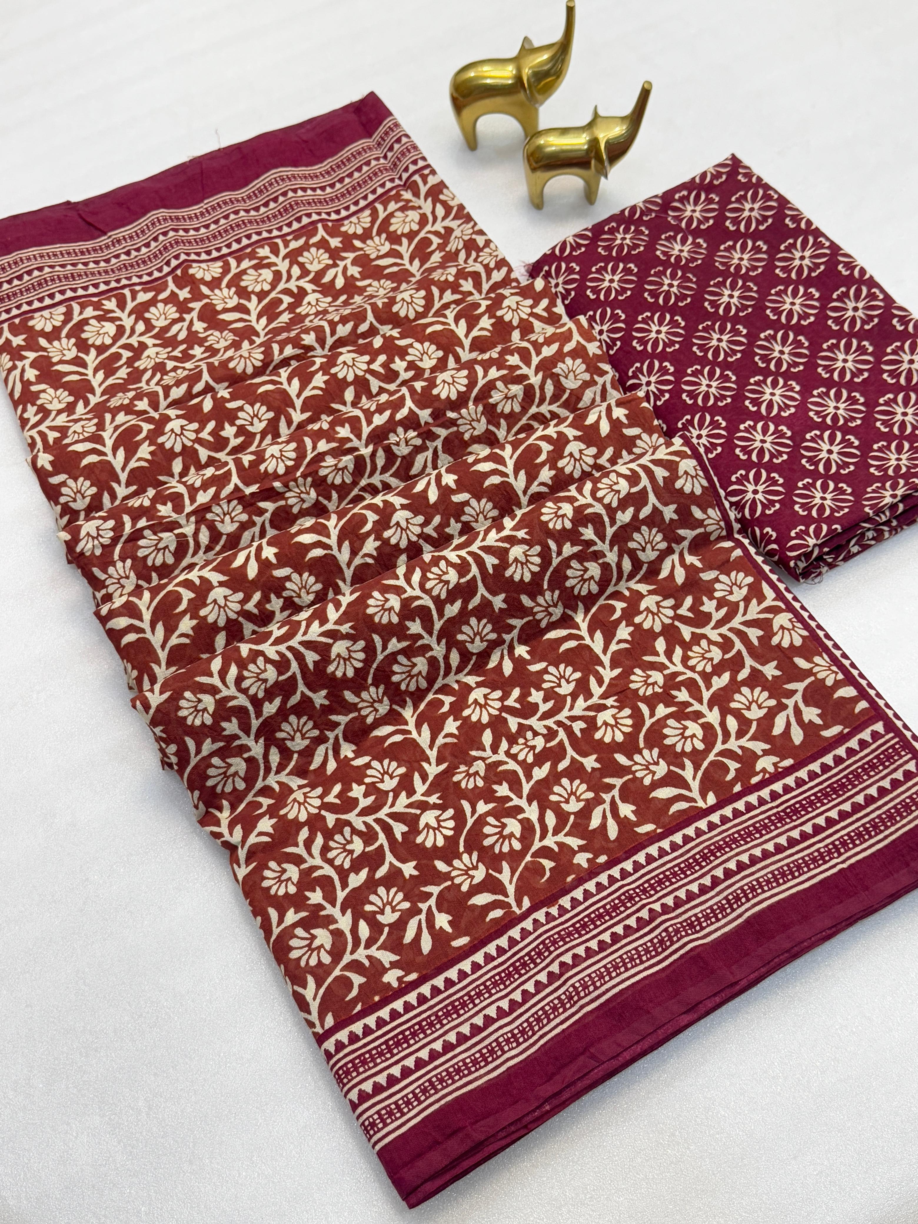 handicrafted modal cotton silk &nbsp;handblock print saree.