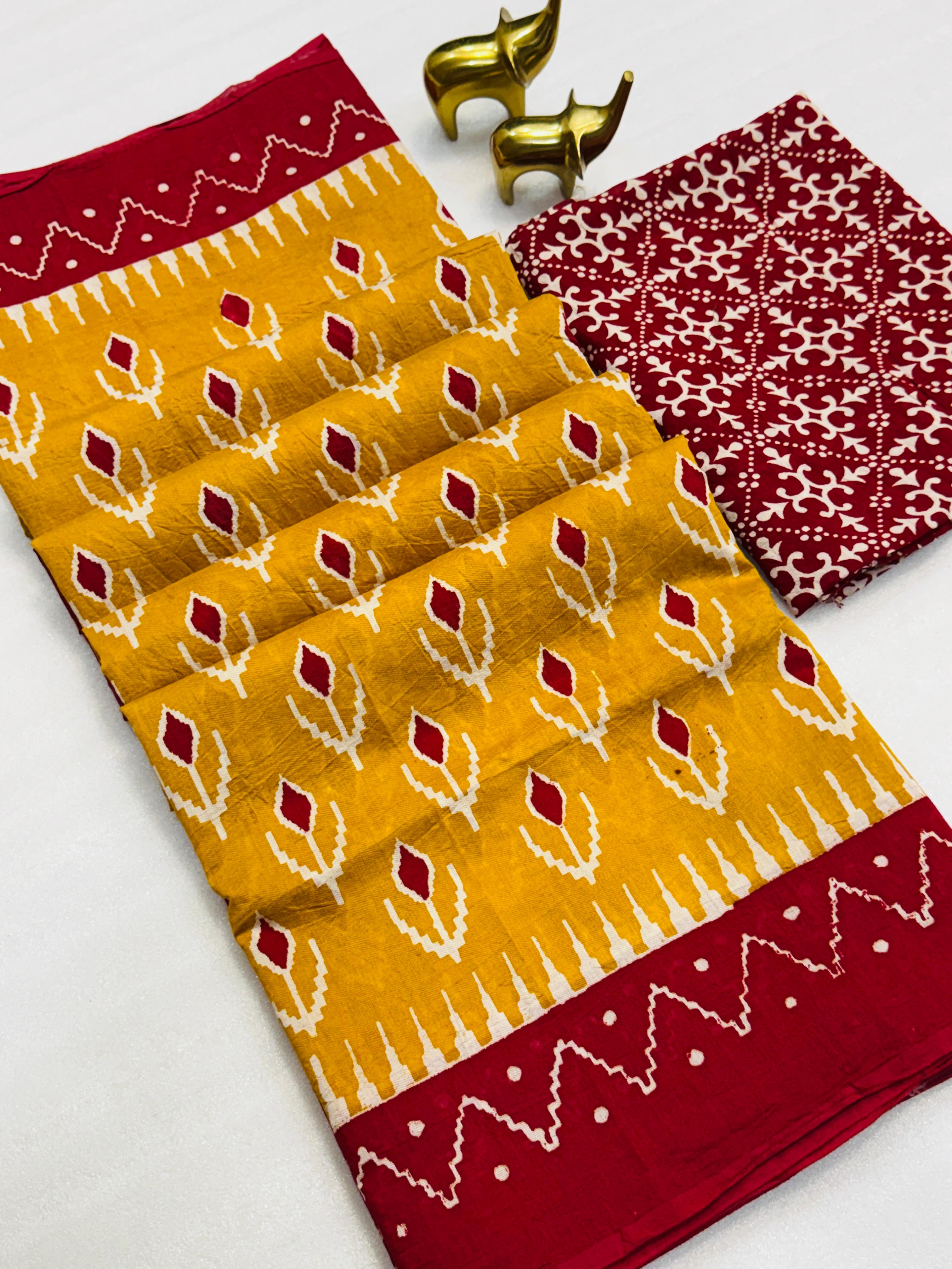 handicrafted modal cotton silk &nbsp;handblock print saree.