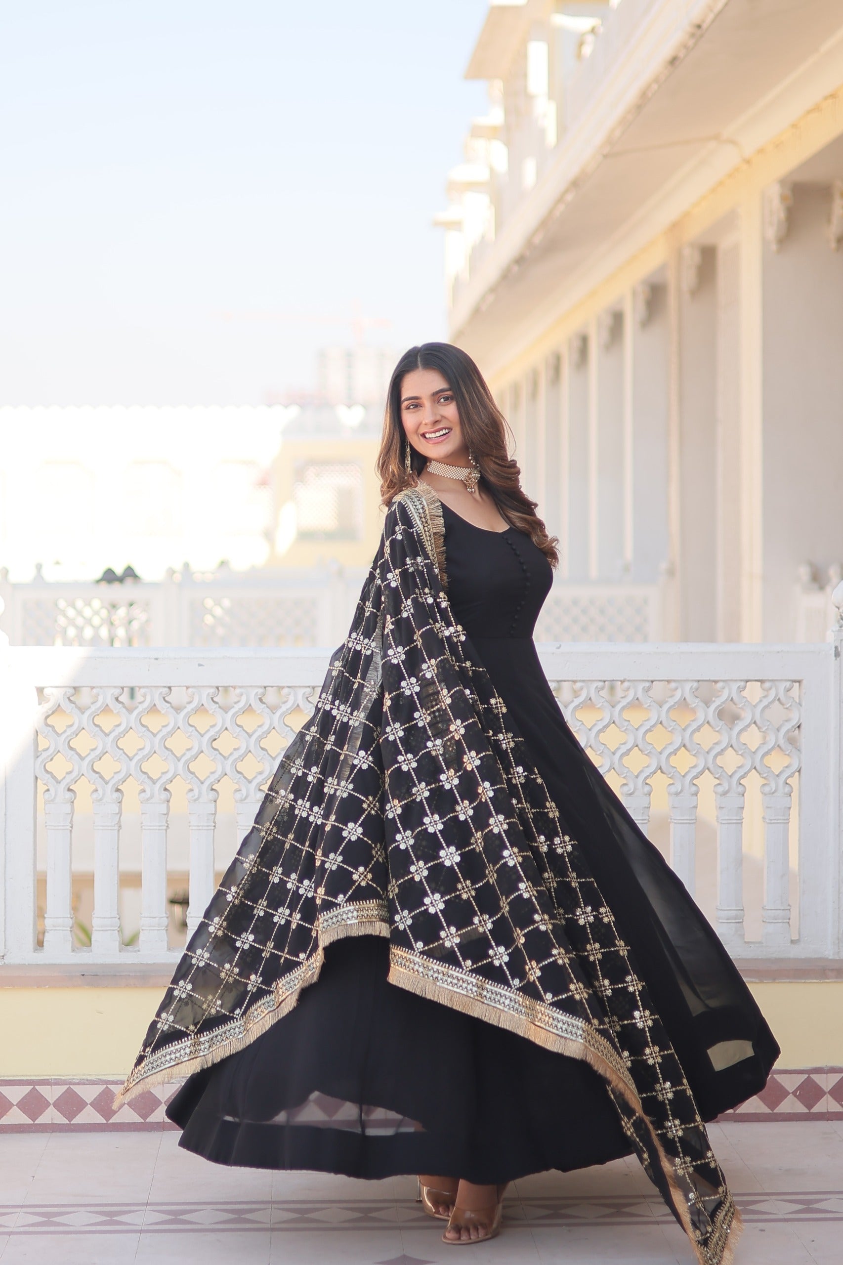 Faux Blooming Gown with Dupatta