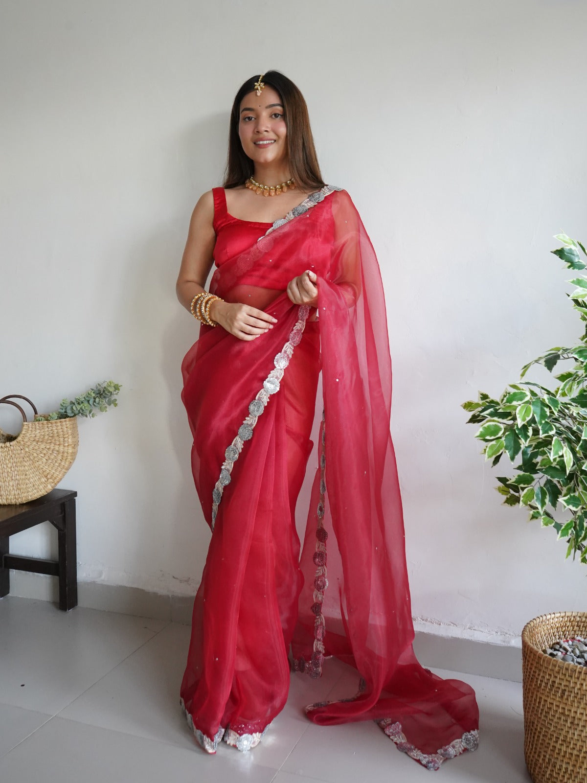 Organza saree with Sequence Work