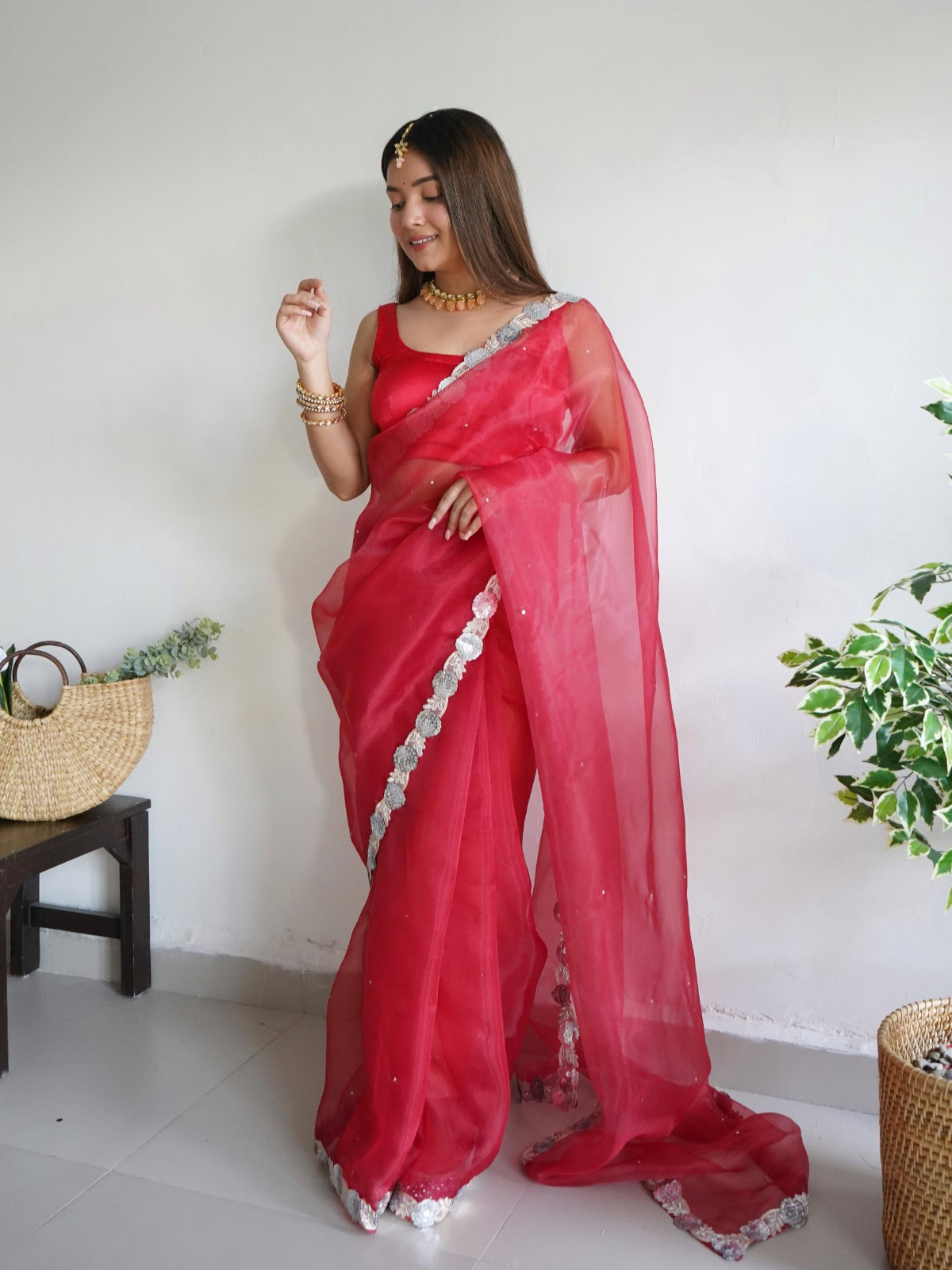 Organza saree with Sequence Work