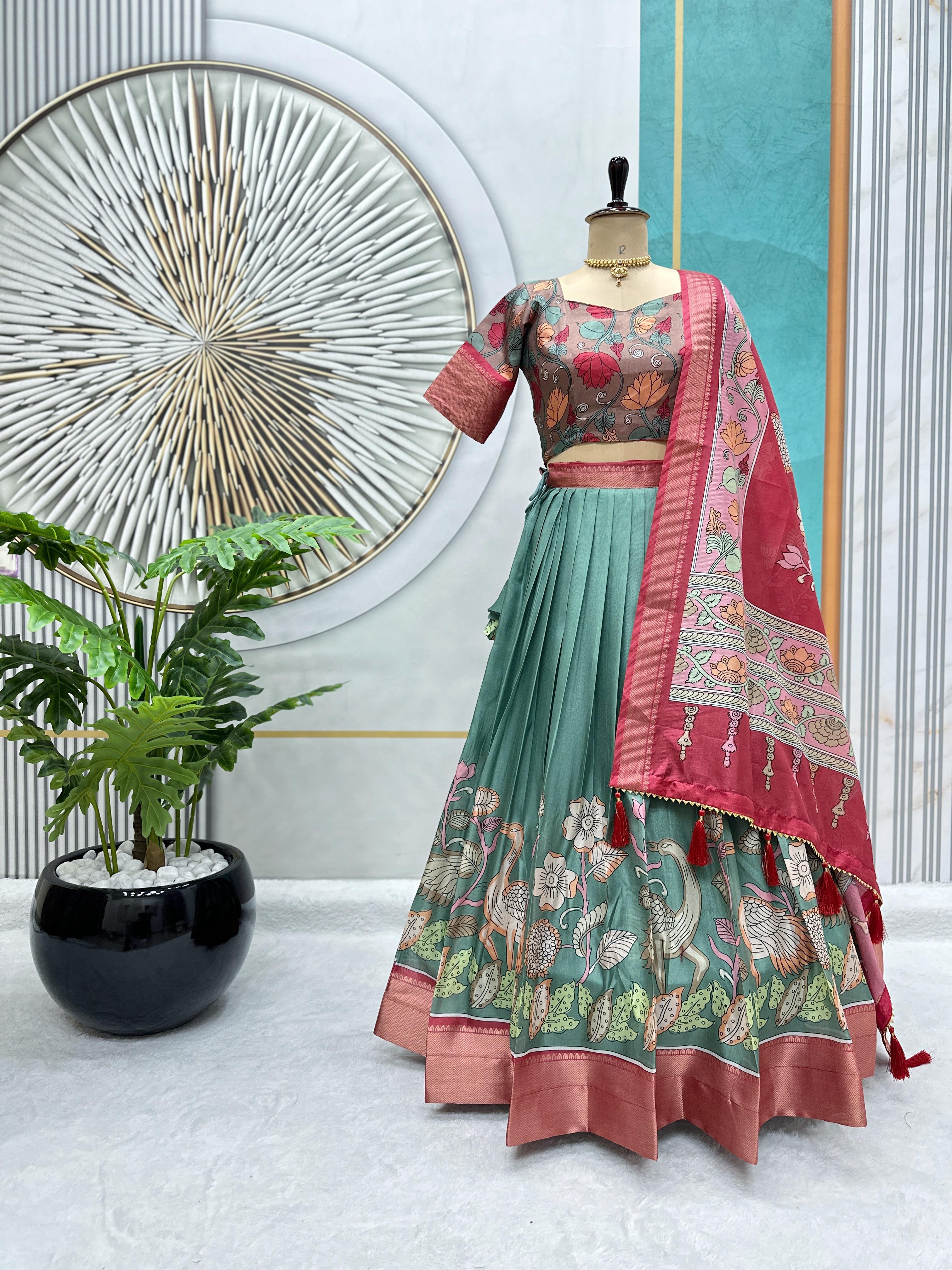 New Launching Our Most Trending Dola Silk Lehenga choli With Beautiful Kalamkari Print And Designer Blouse perfect blend of luxury and tradition For Festive season*