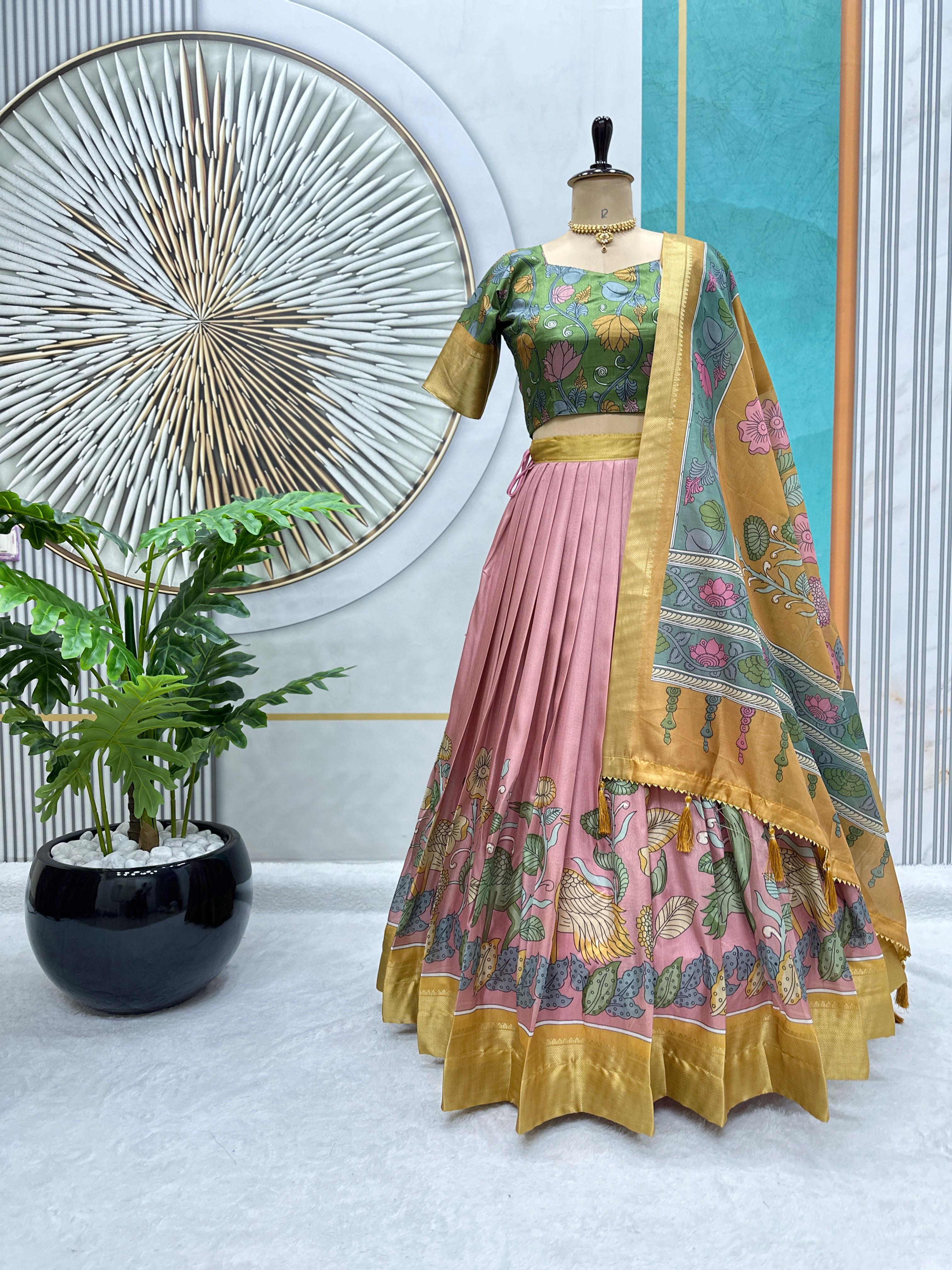 New Launching Our Most Trending Dola Silk Lehenga choli With Beautiful Kalamkari Print And Designer Blouse perfect blend of luxury and tradition For Festive season*