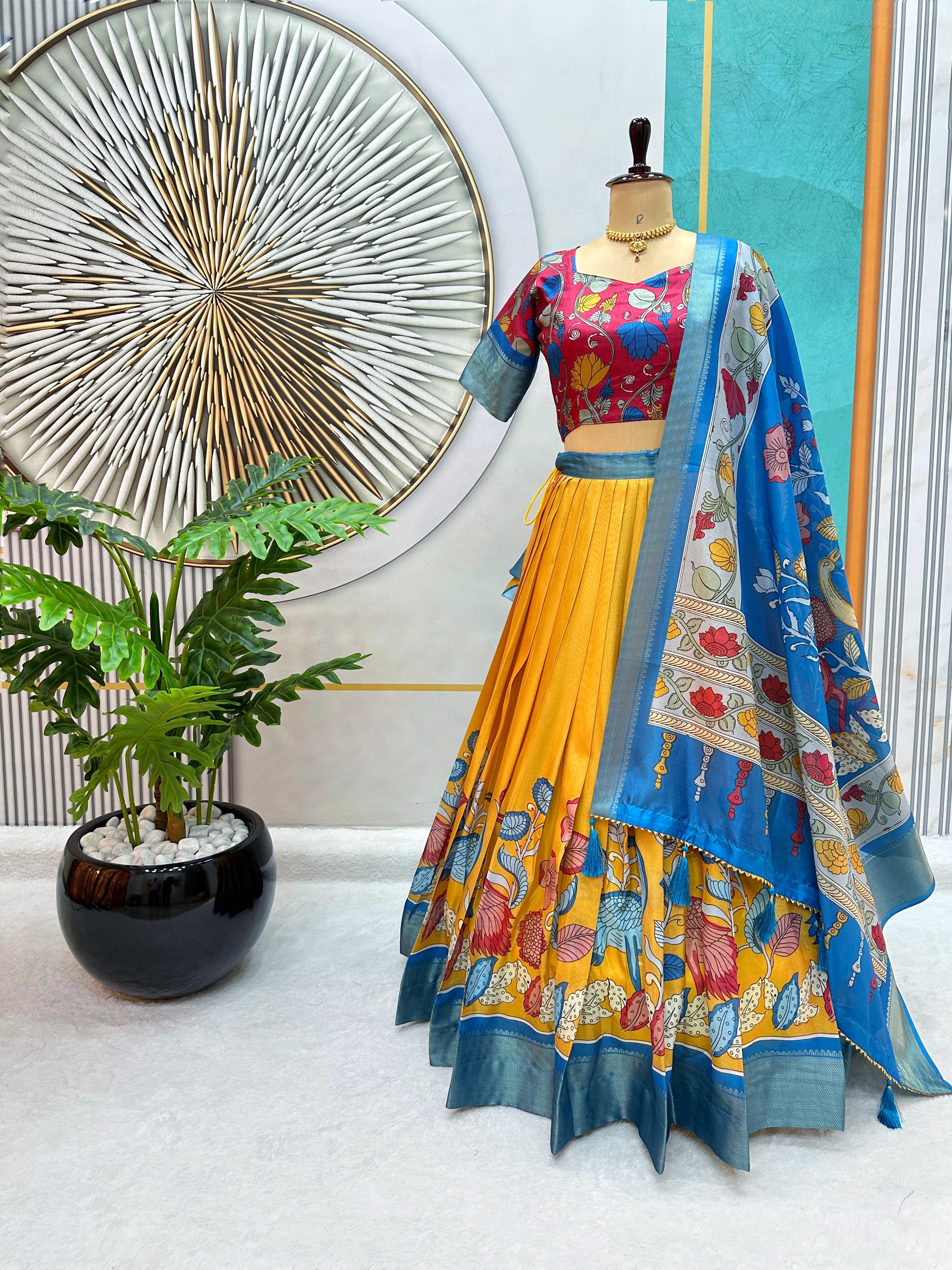 New Launching Our Most Trending Dola Silk Lehenga choli With Beautiful Kalamkari Print And Designer Blouse perfect blend of luxury and tradition For Festive season*