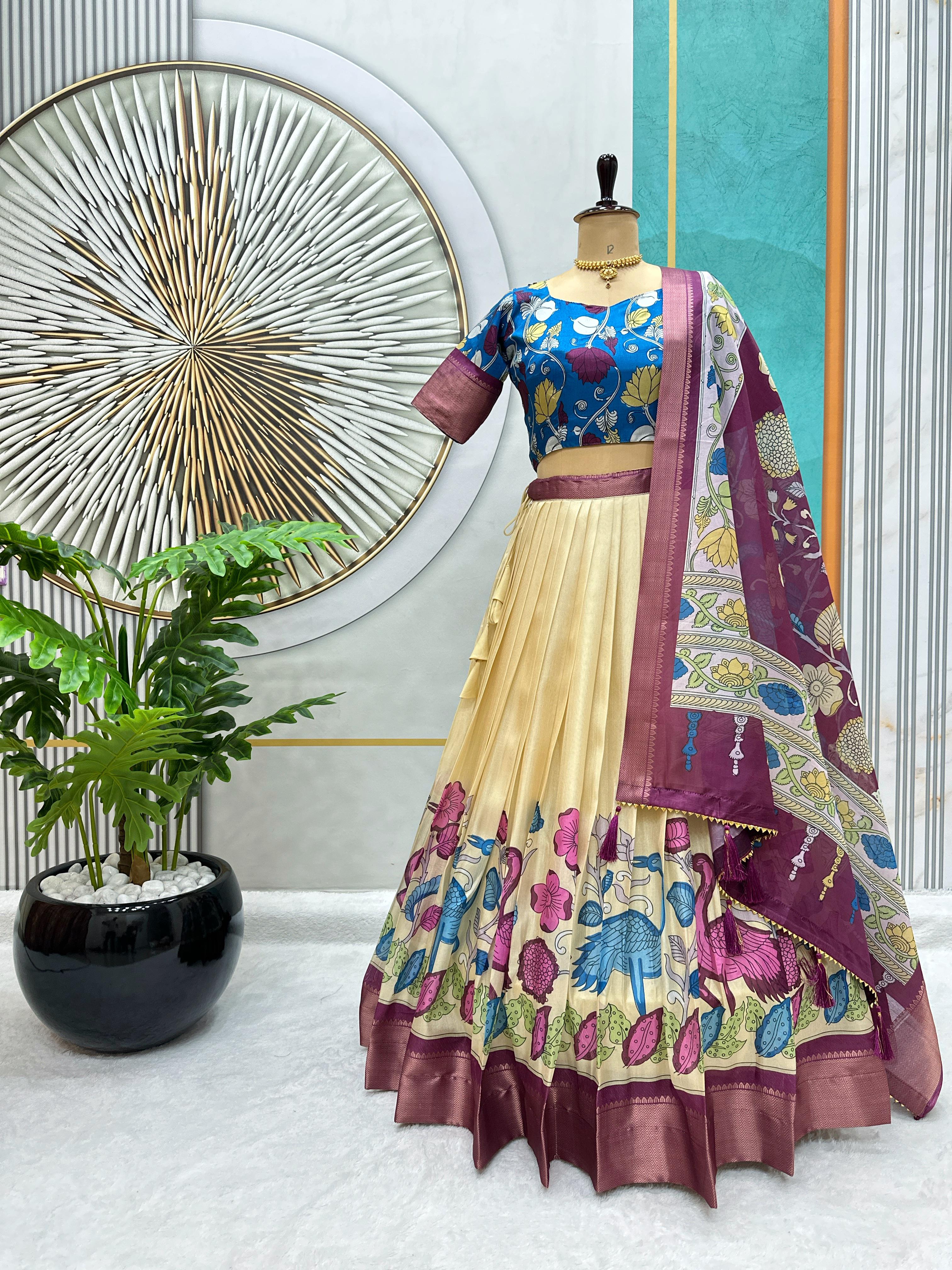 New Launching Our Most Trending Dola Silk Lehenga choli With Beautiful Kalamkari Print And Designer Blouse perfect blend of luxury and tradition For Festive season*