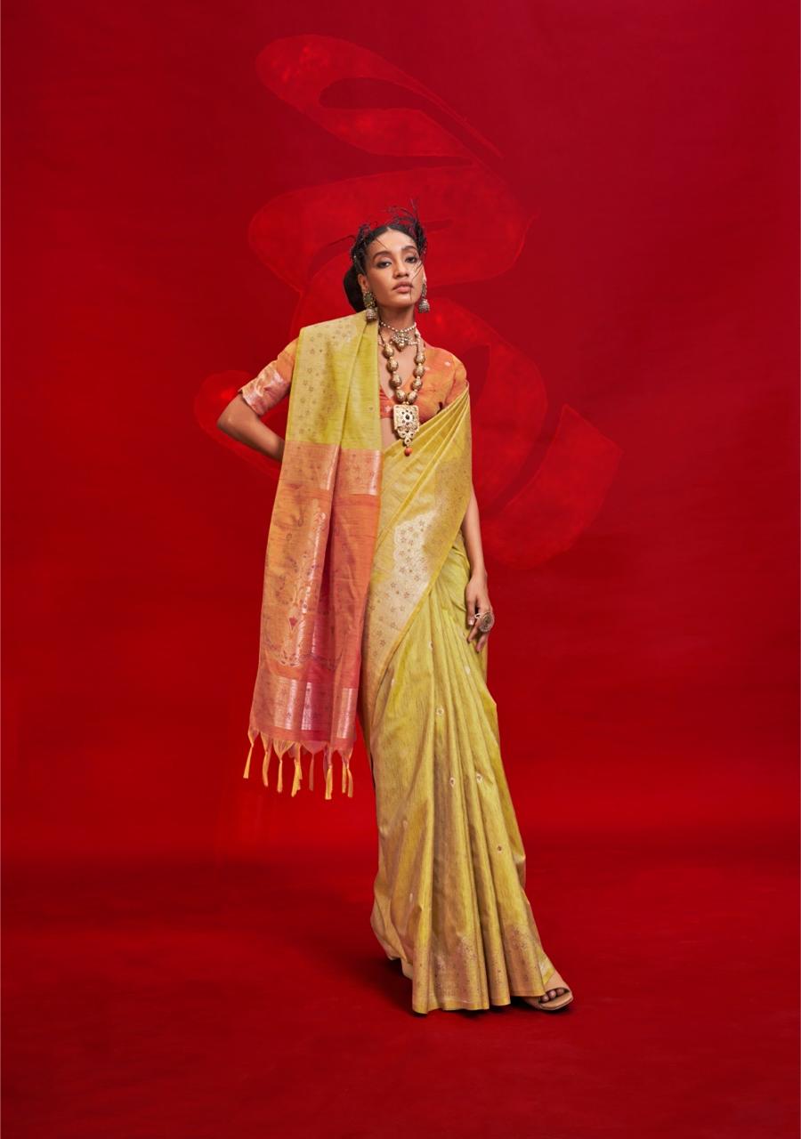 TUSSAR SILK - HANDLOOM WEAVING - CONTRAST IKKAT PALLU &amp; BLOUSE*