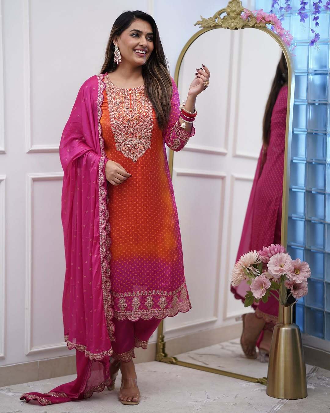 NEW ORANGE RANI ORIGINAL MIRROR WORK SUIT SET LUNCHING*