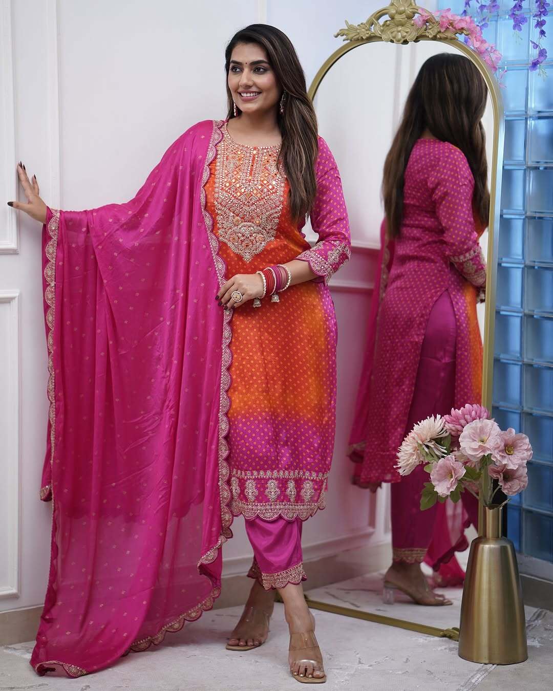 NEW ORANGE RANI ORIGINAL MIRROR WORK SUIT SET LUNCHING*