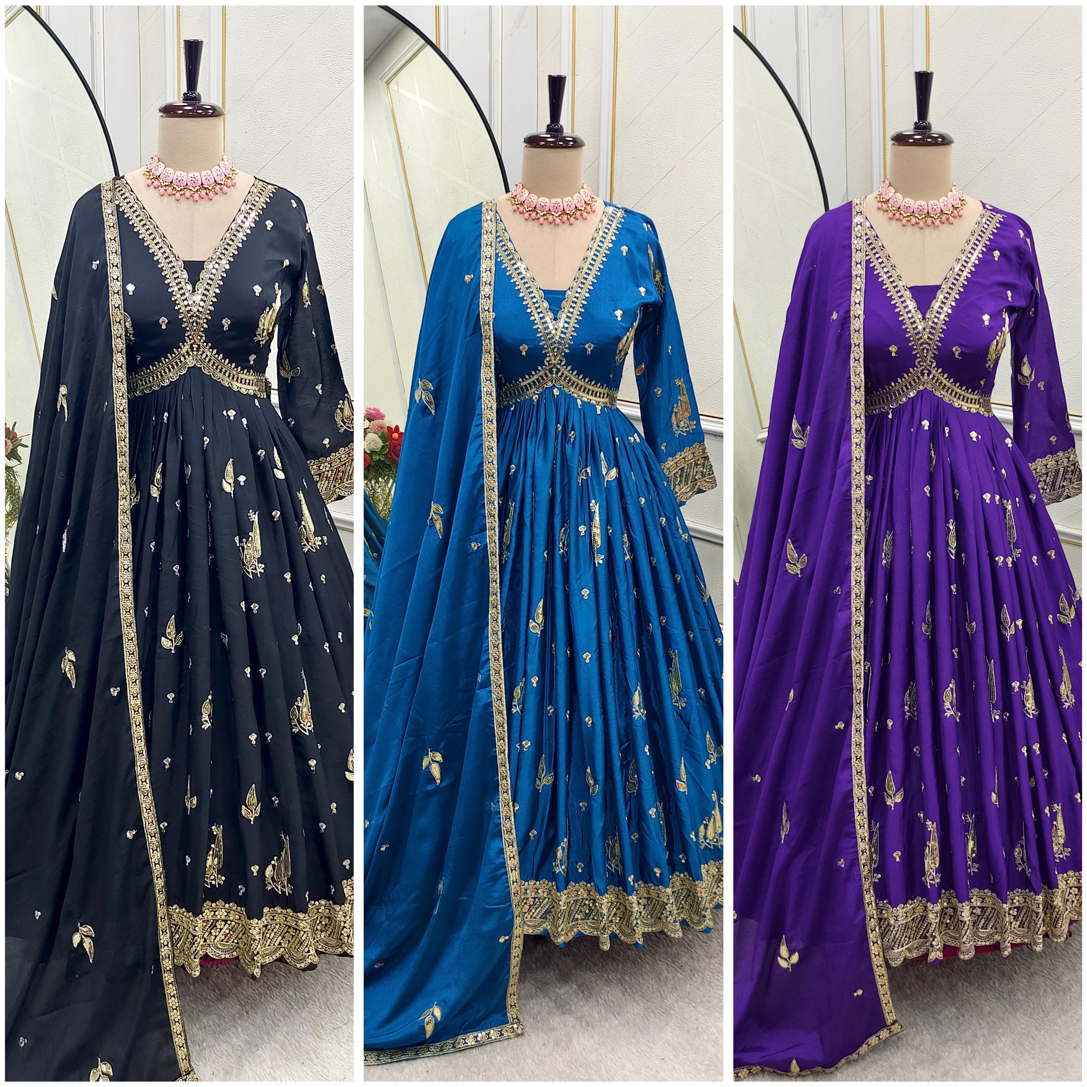 Presenting New Aliya-Cut Gown-Pent Dupatta Set Fully Stitched Ready To Wear&nbsp;