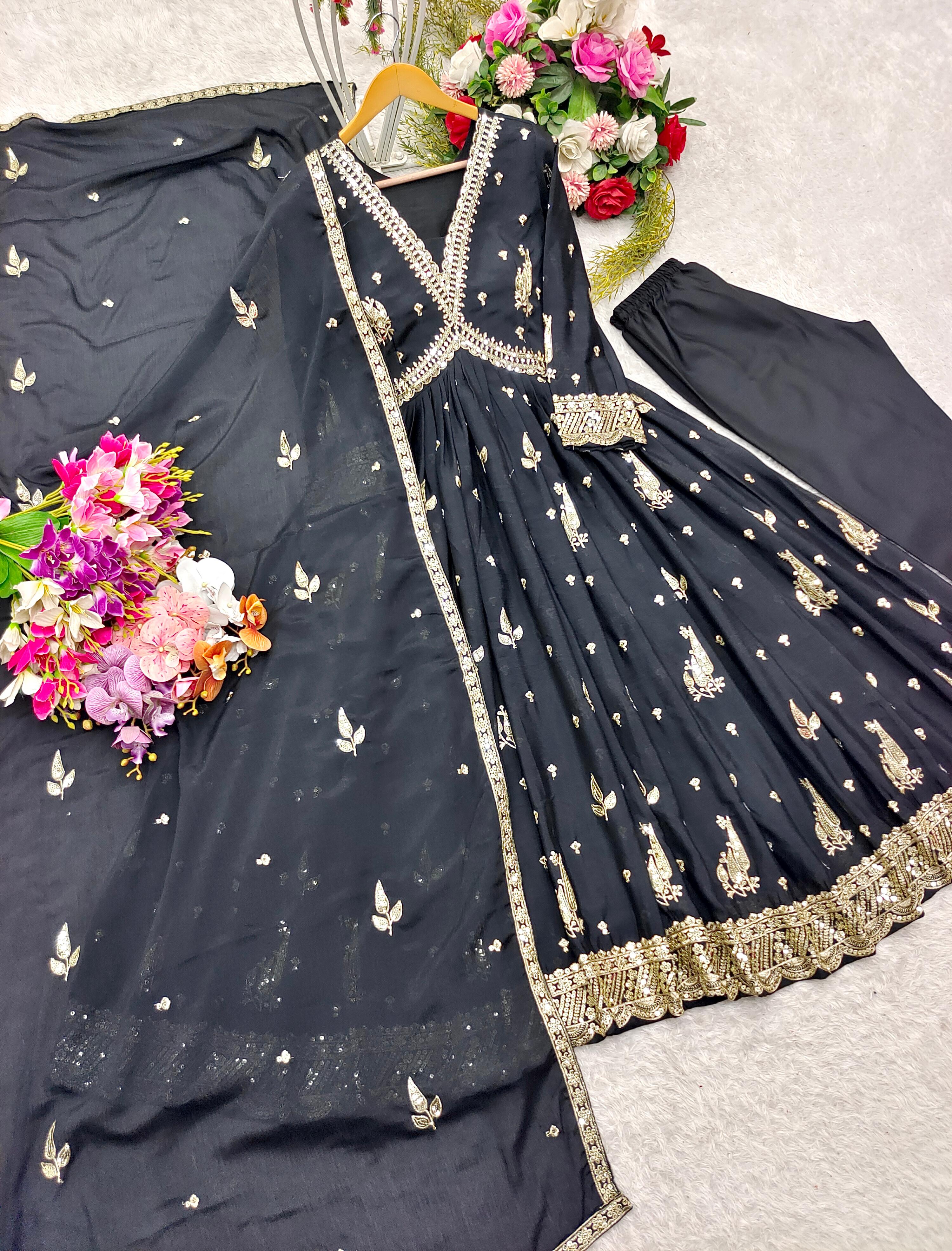 Presenting New Aliya-Cut Gown-Pent Dupatta Set Fully Stitched Ready To Wear&nbsp;