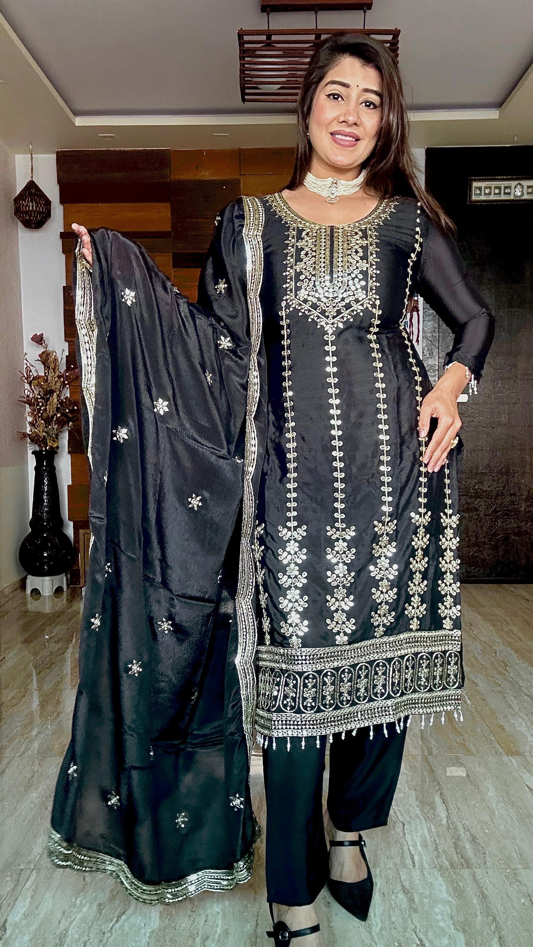 Presenting New Our WW Real Modling Products Pure Cinon Top-Pent and Dupatta Set Fully Stitched Ready To Wear