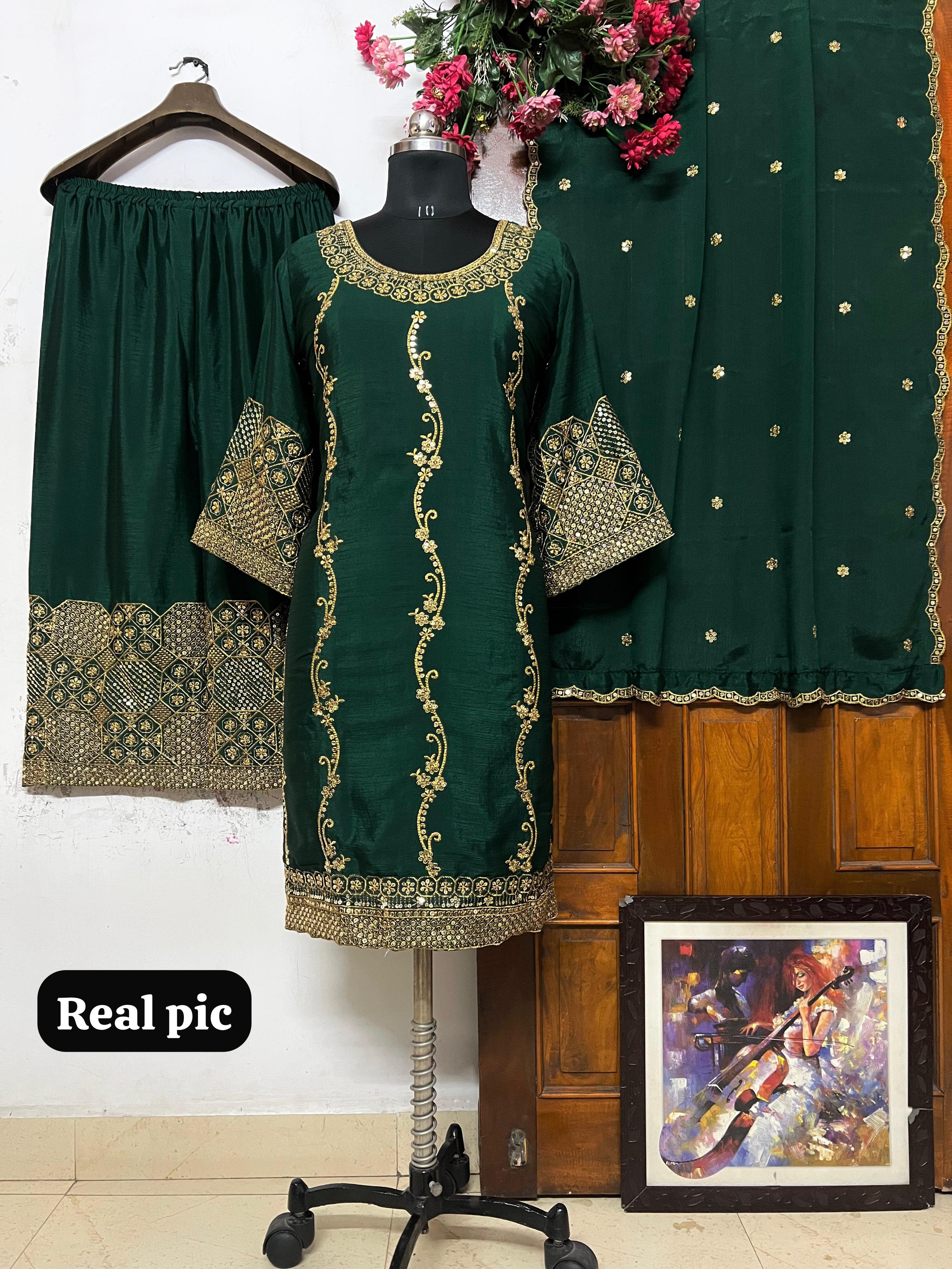 PRESENTING NEW KURTI SET IN CHINON SILK FABRIC WITH SEQUINS &amp; ZARI EMBROIDERY WORK*