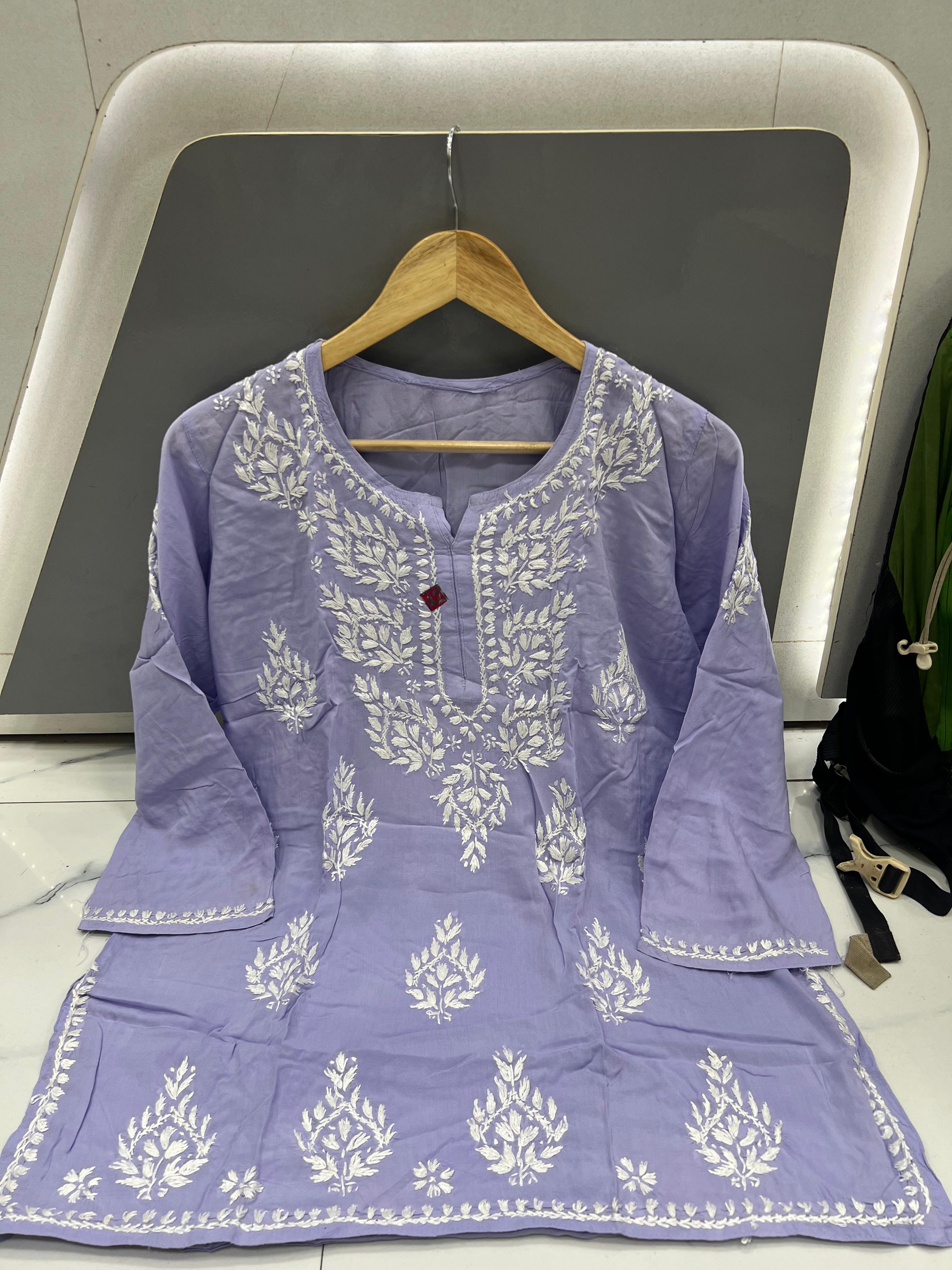 Semi Modal Short top with Lucknowi Chikankari hand embroidery work*