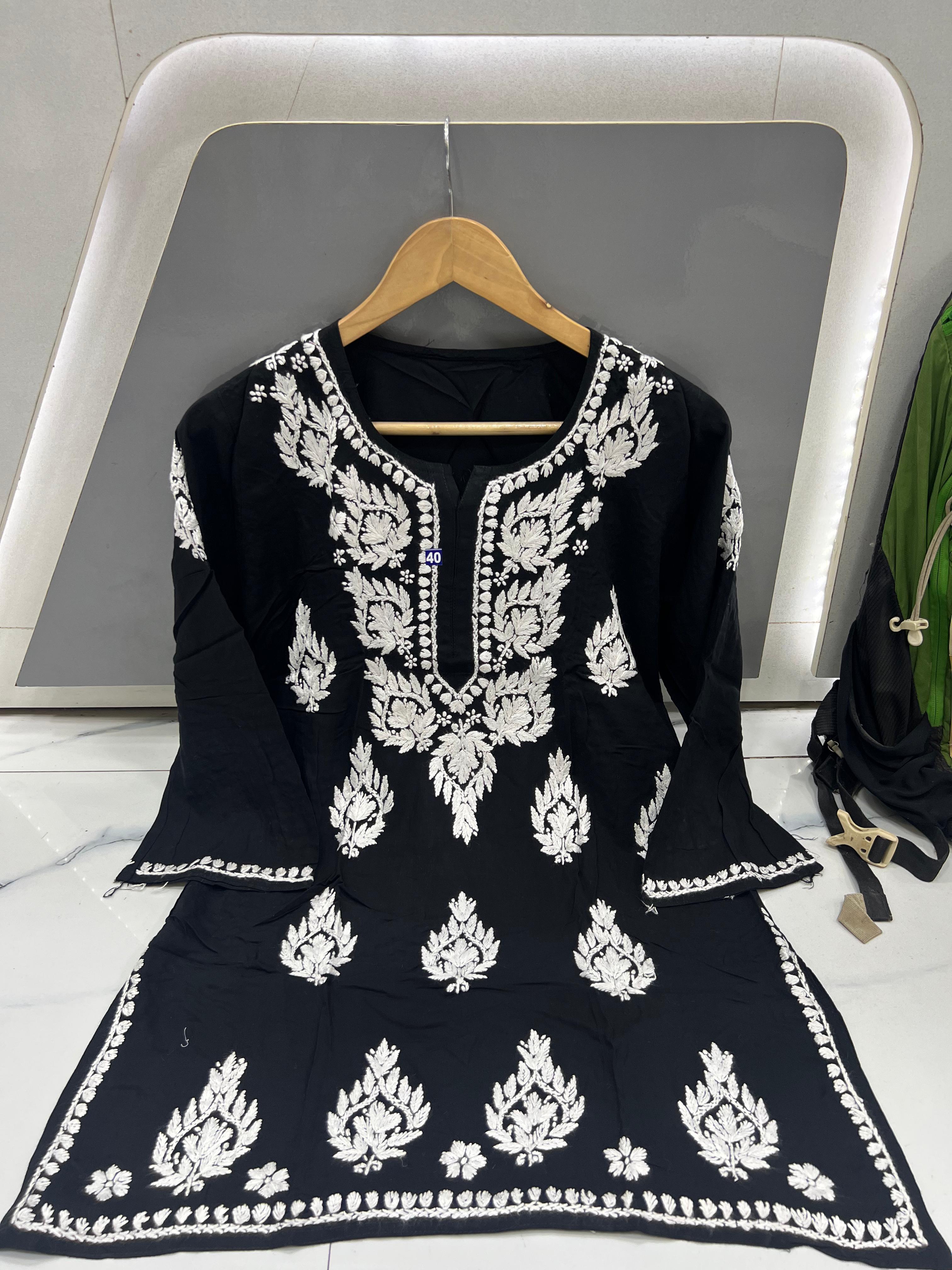 Semi Modal Short top with Lucknowi Chikankari hand embroidery work*