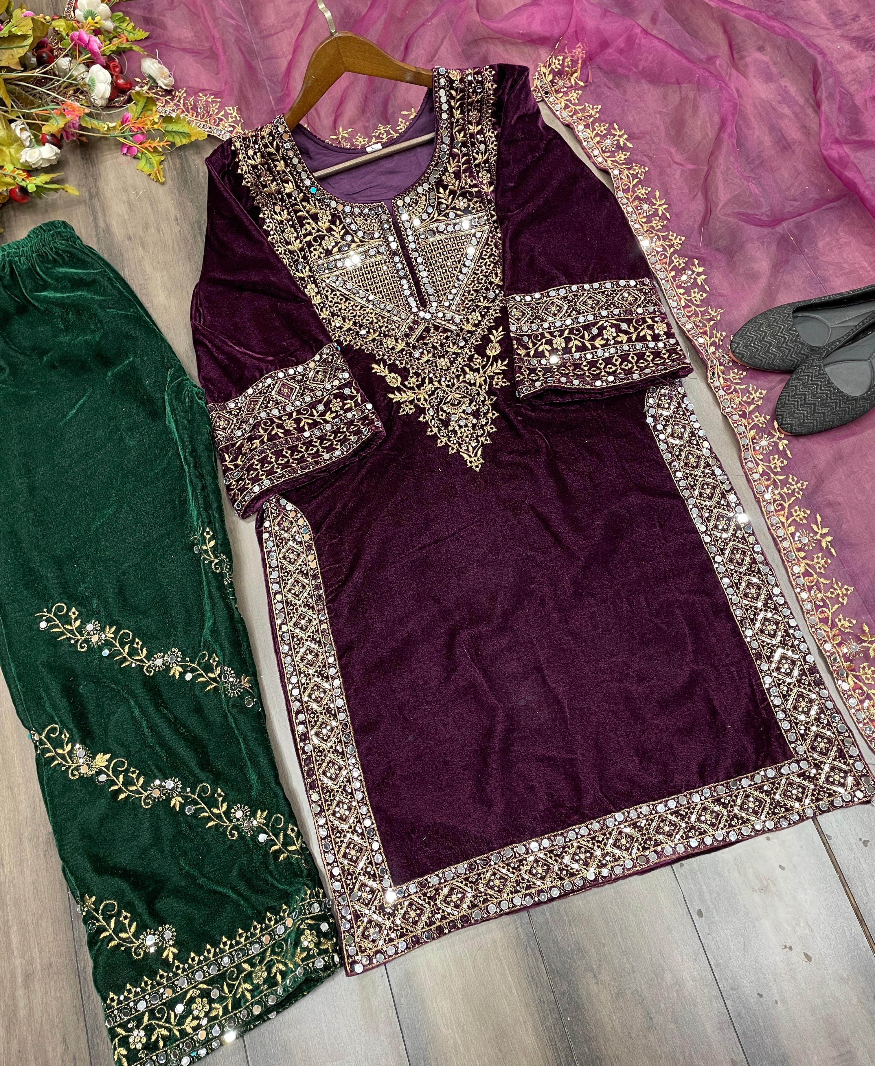 ADORABLE HEAVY VELVET SEQUENCE EMBROIDERY WORK SUIT WITH PANT AND DUPATTA*&nbsp;