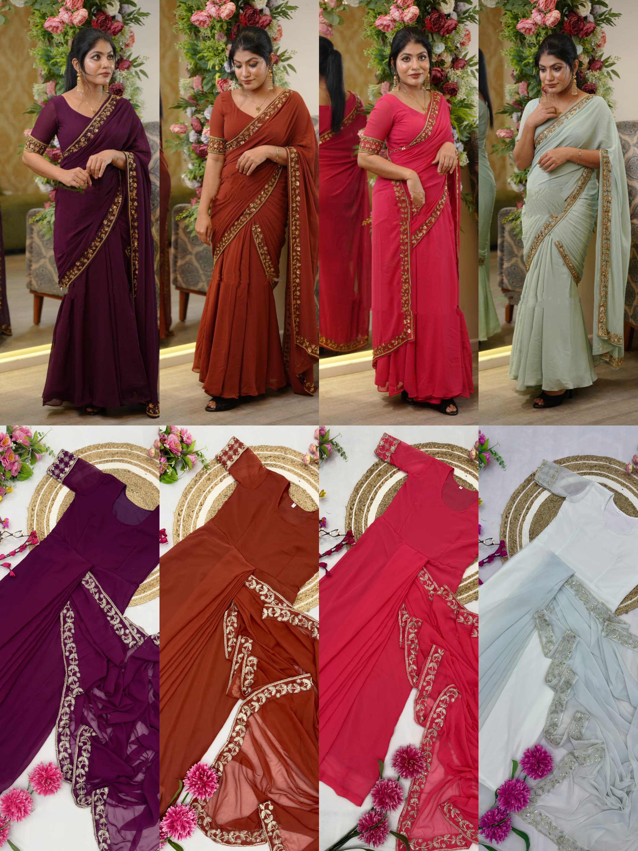 Super Hit Georgette Embroidery Gown Saree Design Launch*