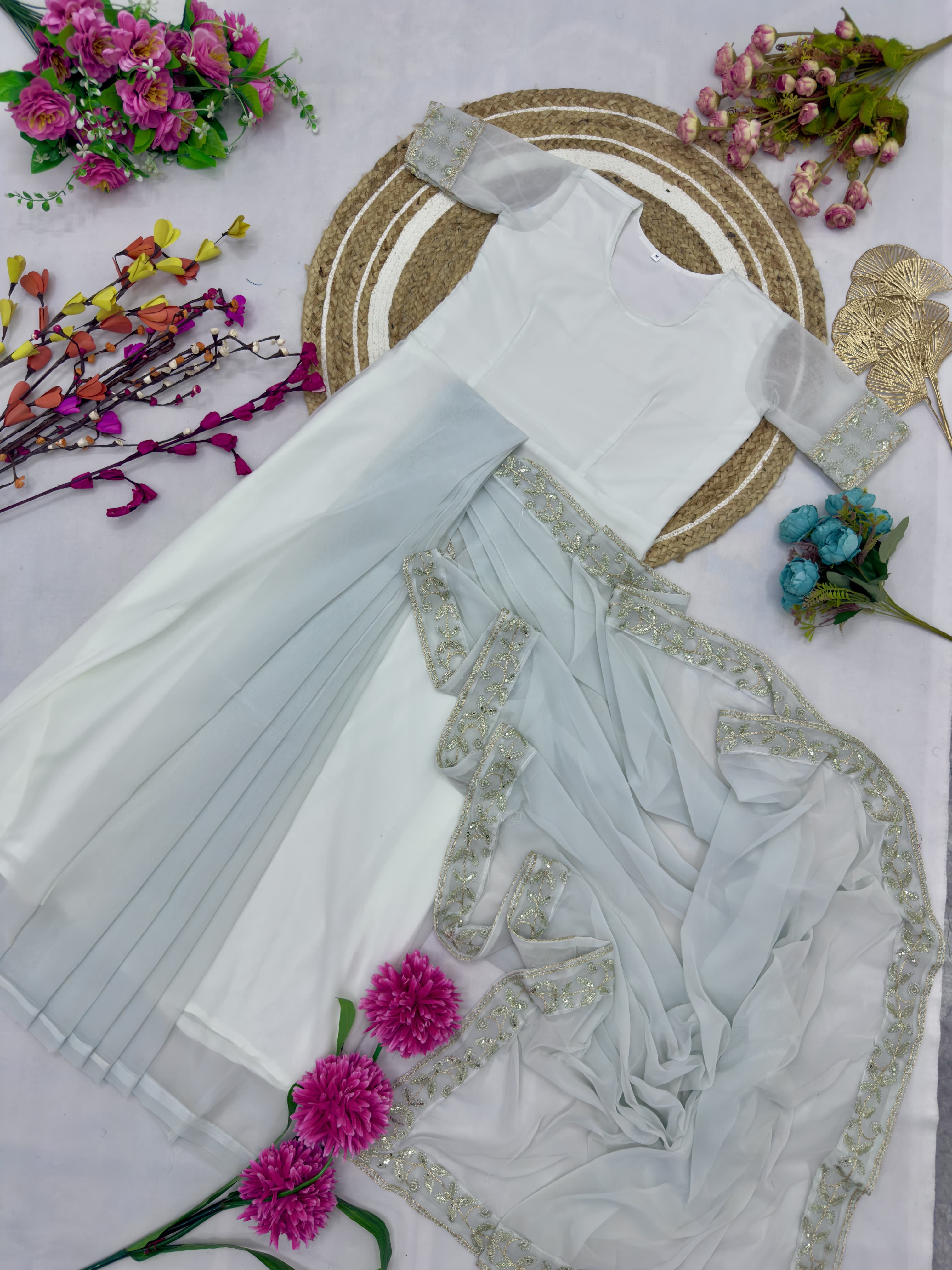 Super Hit Georgette Embroidery Gown Saree Design Launch*