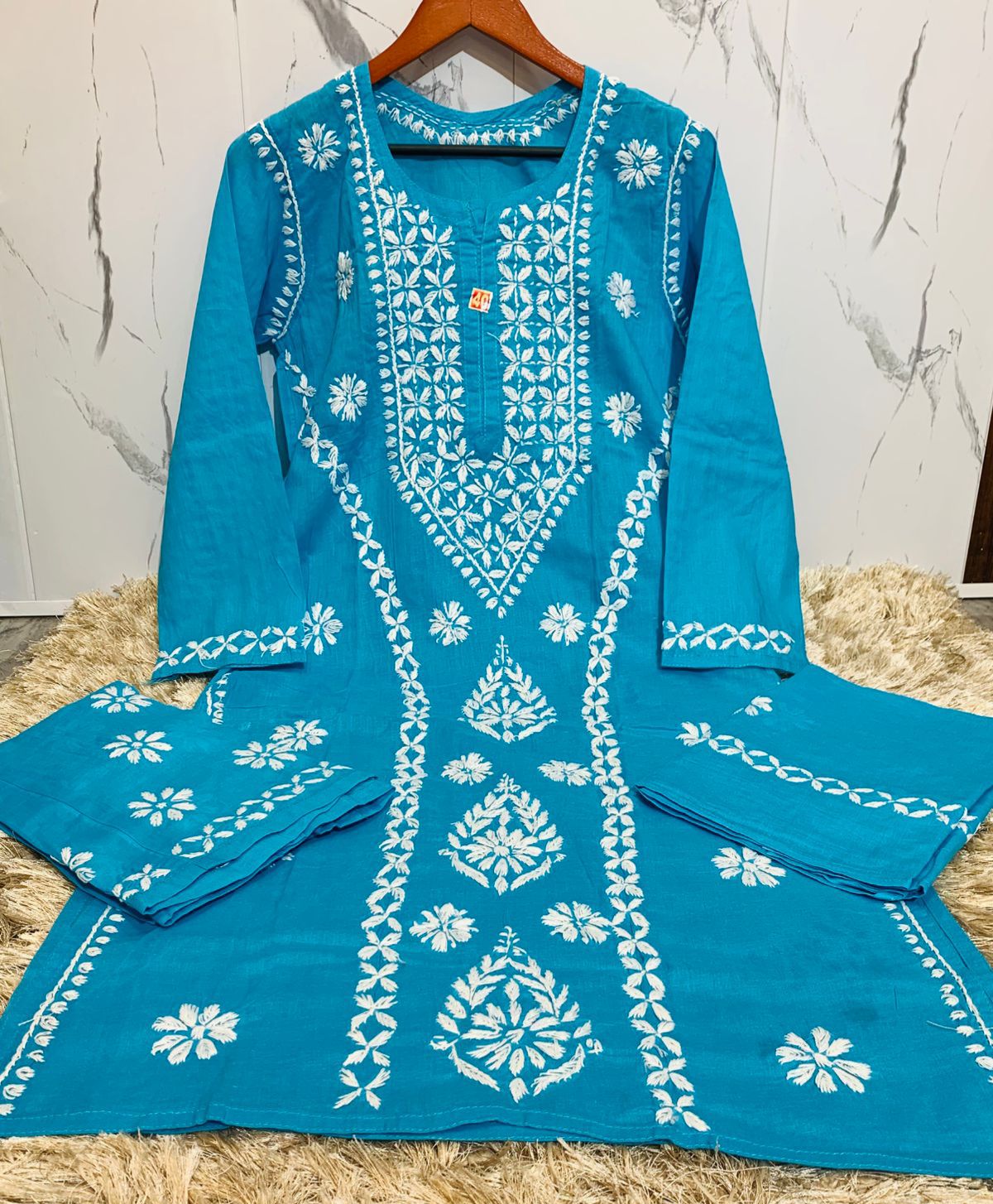 Pure Cotton kurti Salwar &amp; Dupatta Suit with Lucknowi Chikankari hand embroidery work*&nbsp;