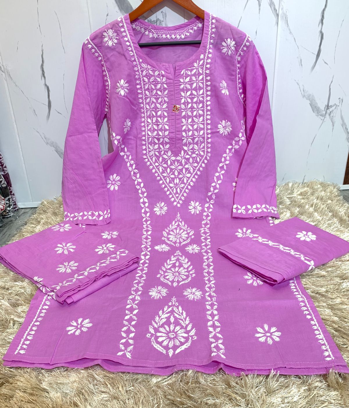 Pure Cotton kurti Salwar &amp; Dupatta Suit with Lucknowi Chikankari hand embroidery work*&nbsp;