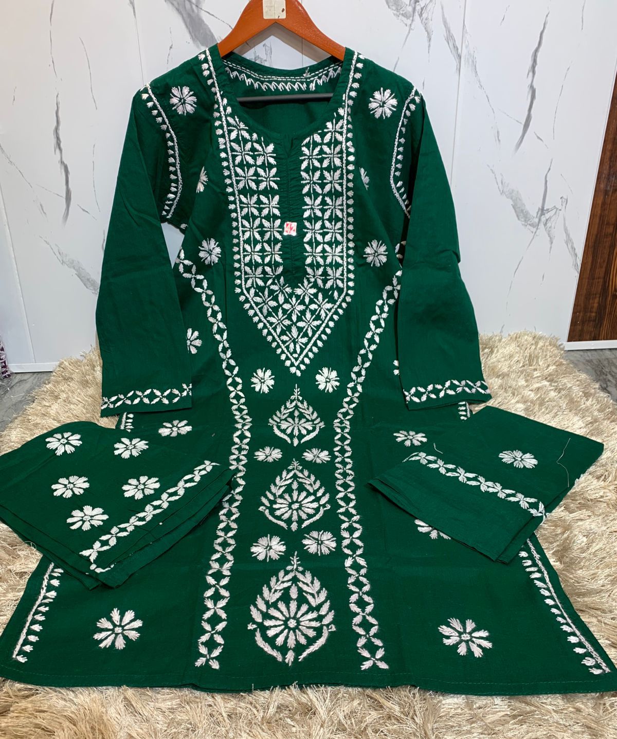 Pure Cotton kurti Salwar &amp; Dupatta Suit with Lucknowi Chikankari hand embroidery work*&nbsp;