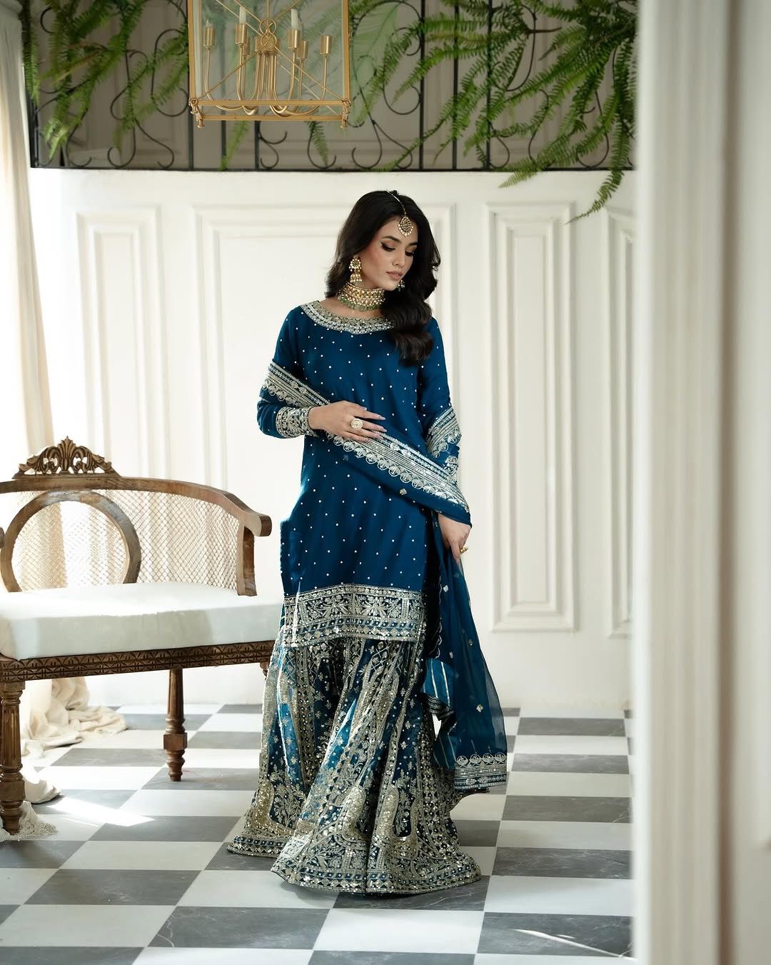 Presenting New Heavy Embroidery Sequence Work Top-Gharara And Dupatta Set Fully Stitched Ready To Wear Collection