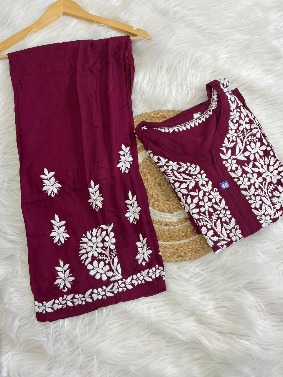 Premium Quality Modal kurti Plazo set with Lucknowi Chikankari hand embroidery work*