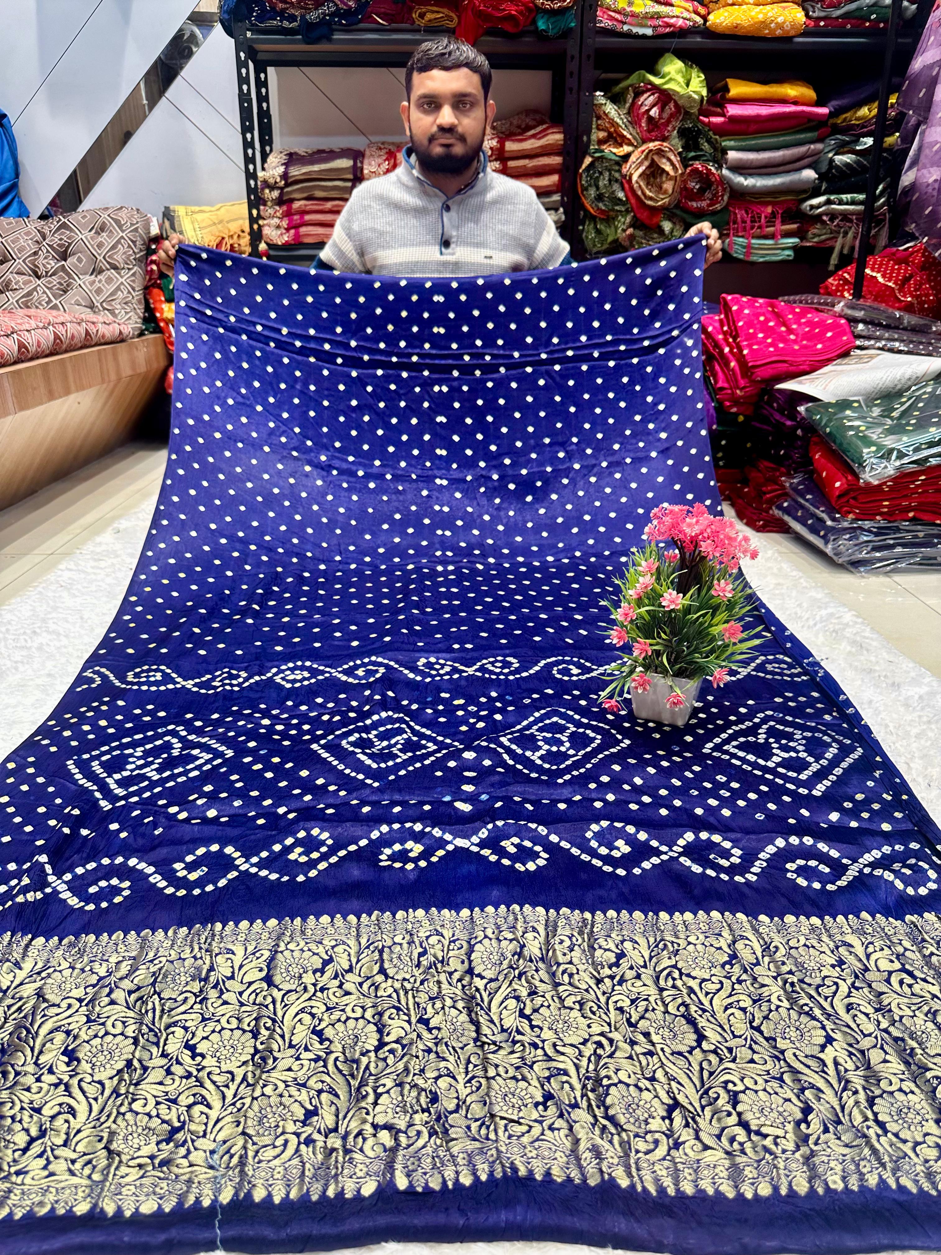 Gaji Silk Nakshi Pallu Bandhani Saree*&nbsp;