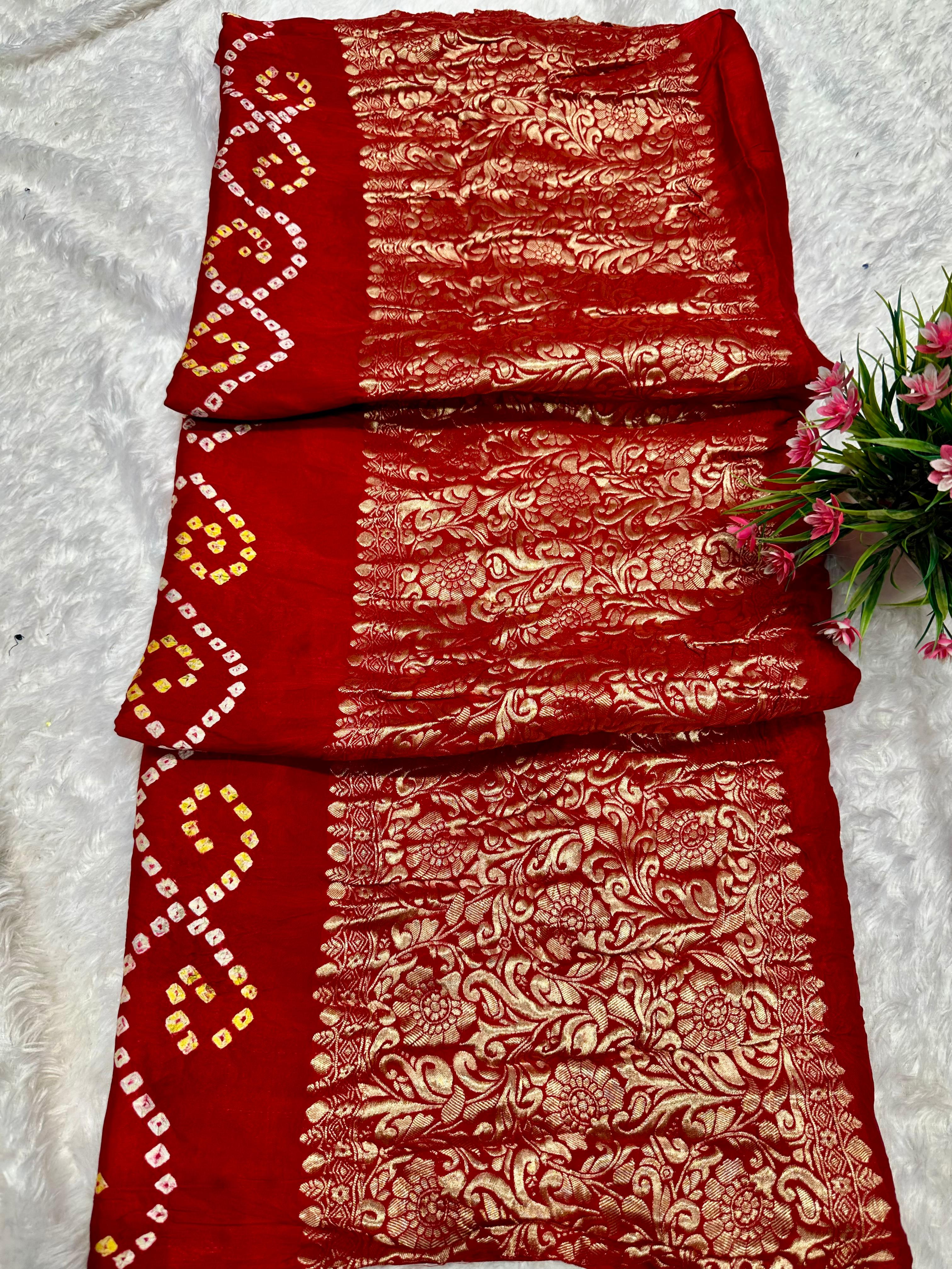 Gaji Silk Nakshi Pallu Bandhani Saree*&nbsp;