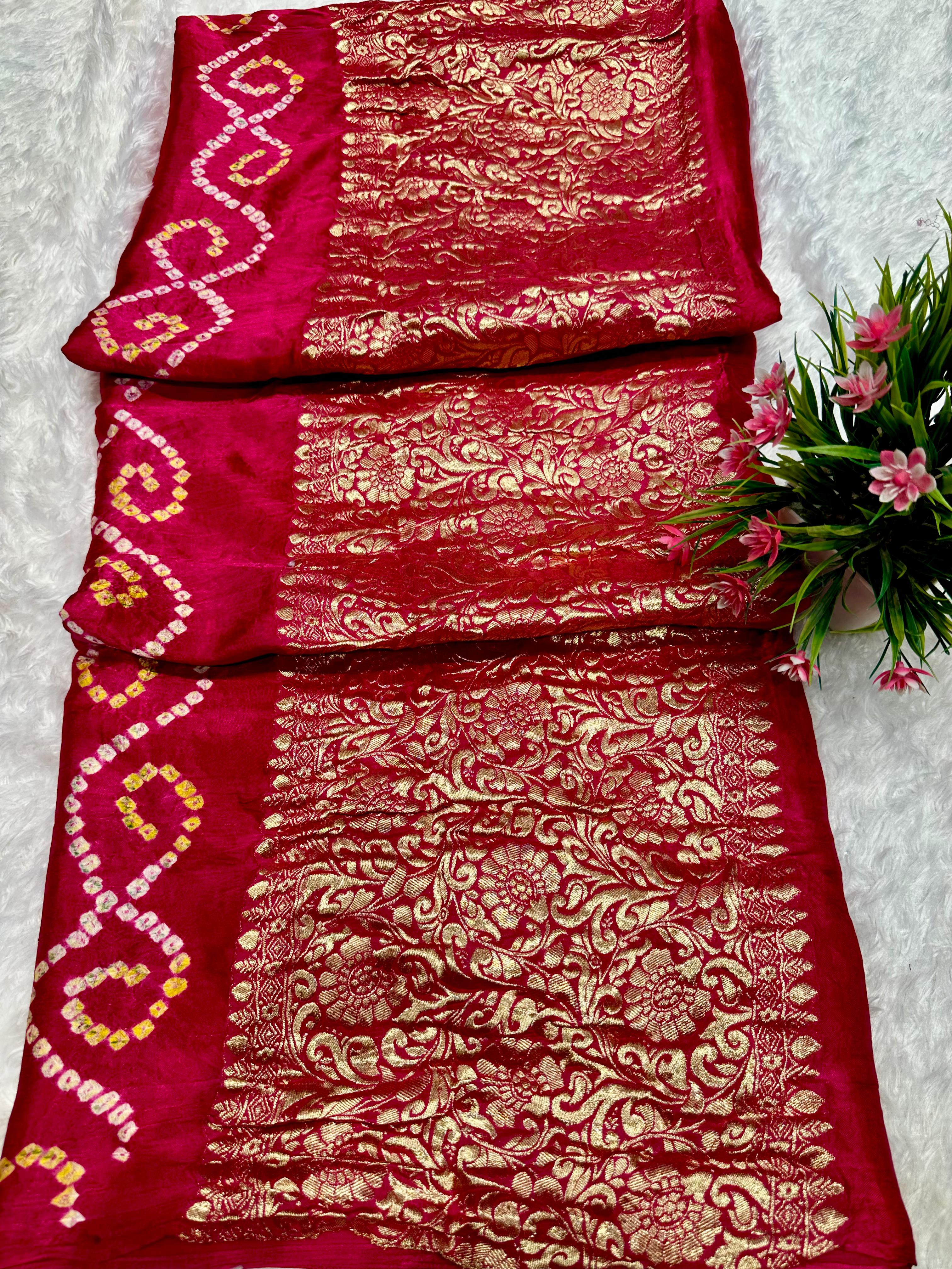 Gaji Silk Nakshi Pallu Bandhani Saree*&nbsp;