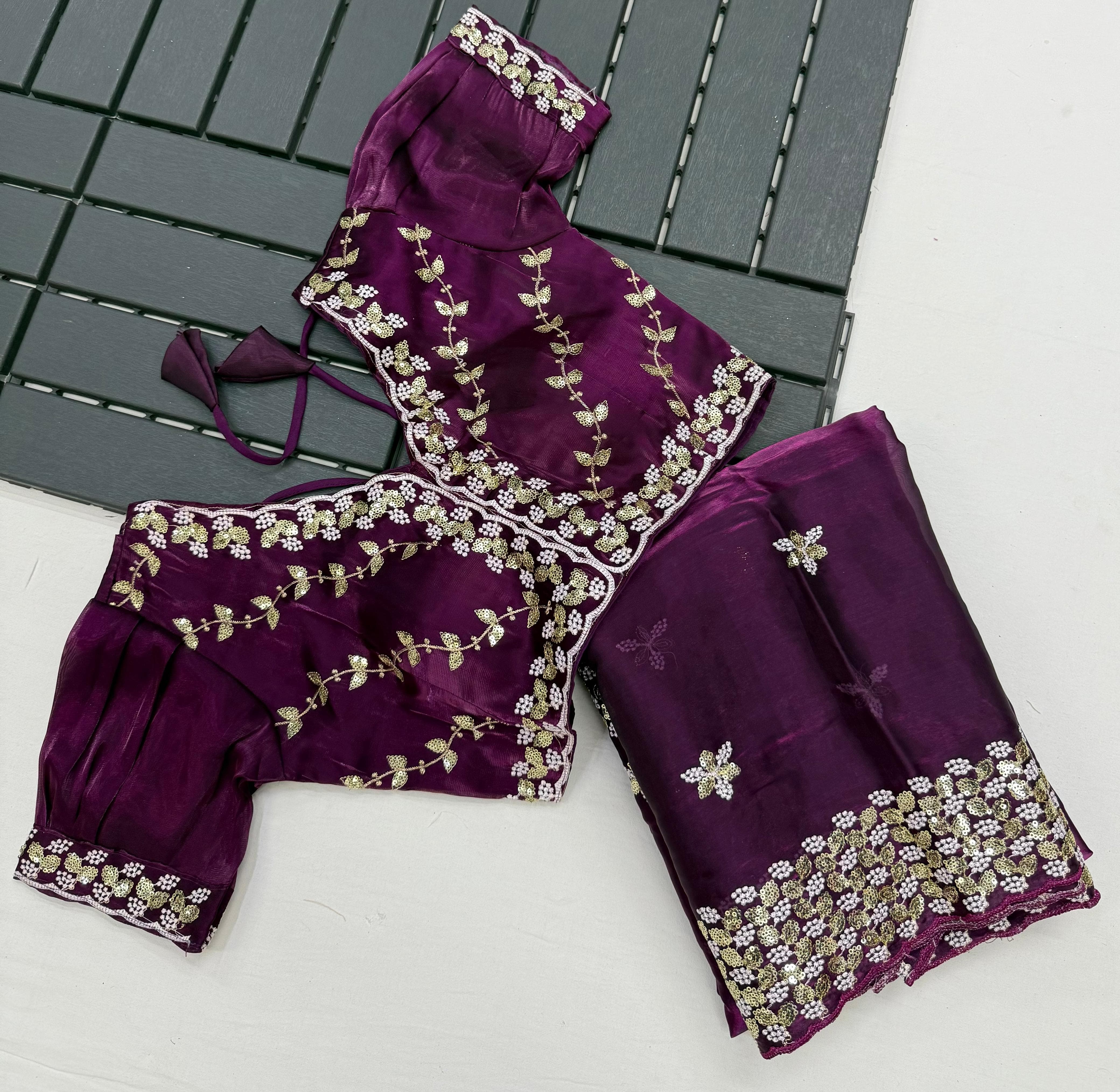 Primium Zimmy Chu Saree With Multy Sequnce thread ‘C’ Pallu Cutwork Border*