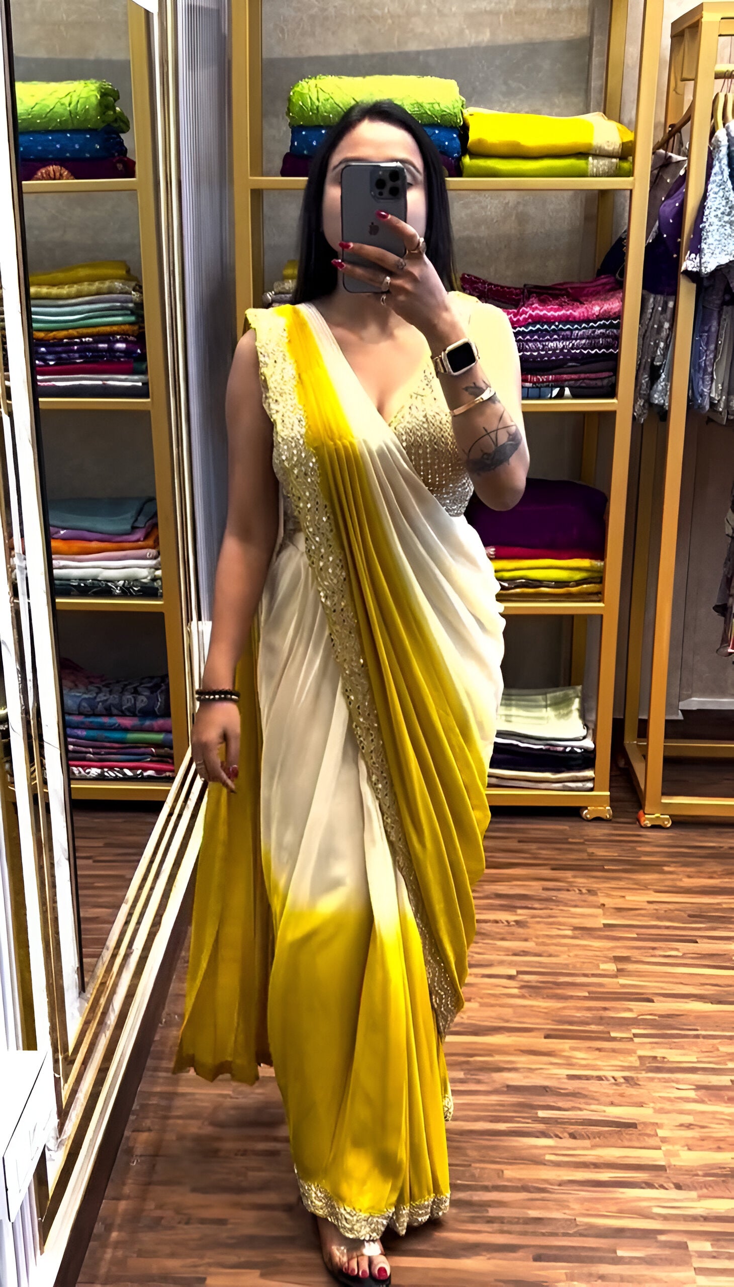 Super Hit Chinnon Silk *Ready To Wear Saree* With Mirror Blouse Design Launch..&nbsp;