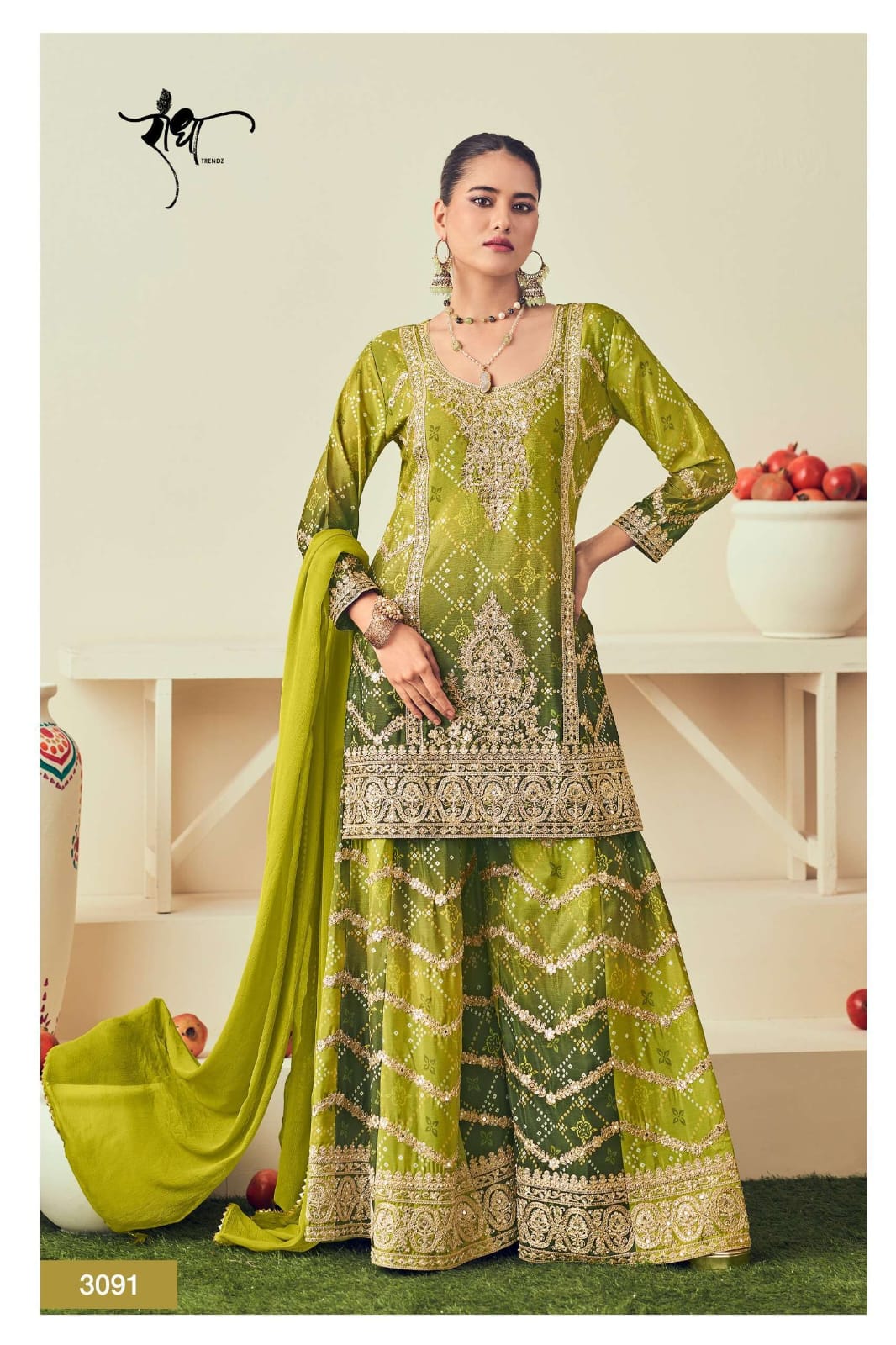 Radha Trendz Rajmahal Silk With Bandhej Designer  Readymade Heavy Suits