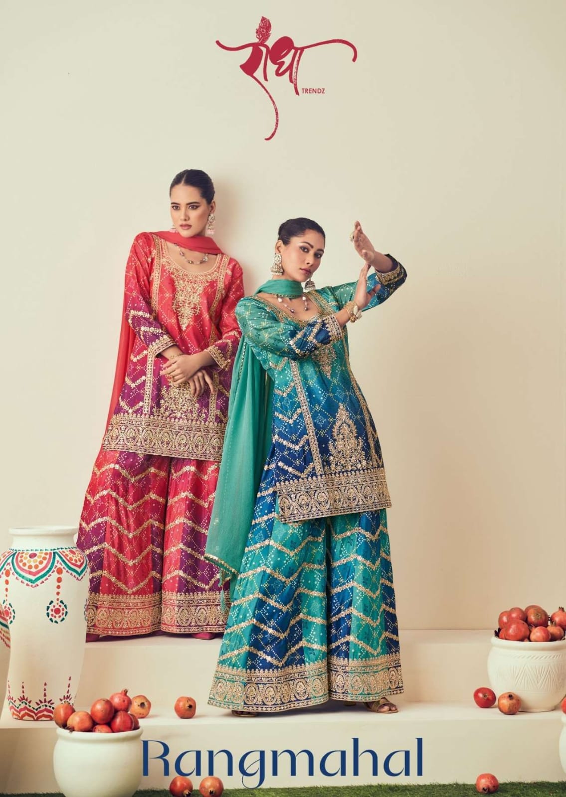 Radha Trendz Rajmahal Silk With Bandhej Designer  Readymade Heavy Suits