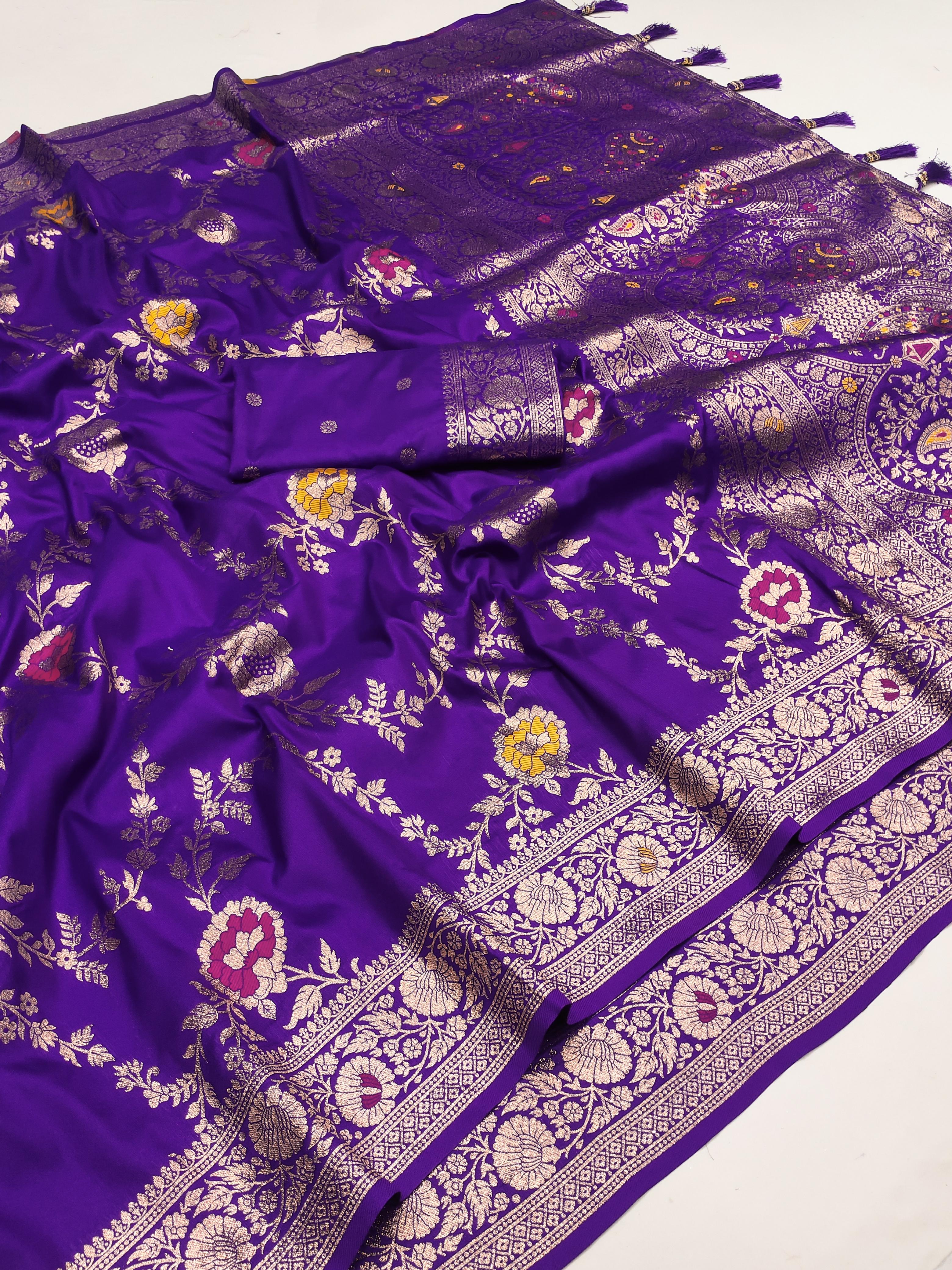 Soft Banarasi silk saree with zari weaving Meenakari touchup design all over the saree &amp; Meenakari weawing Rich pallu