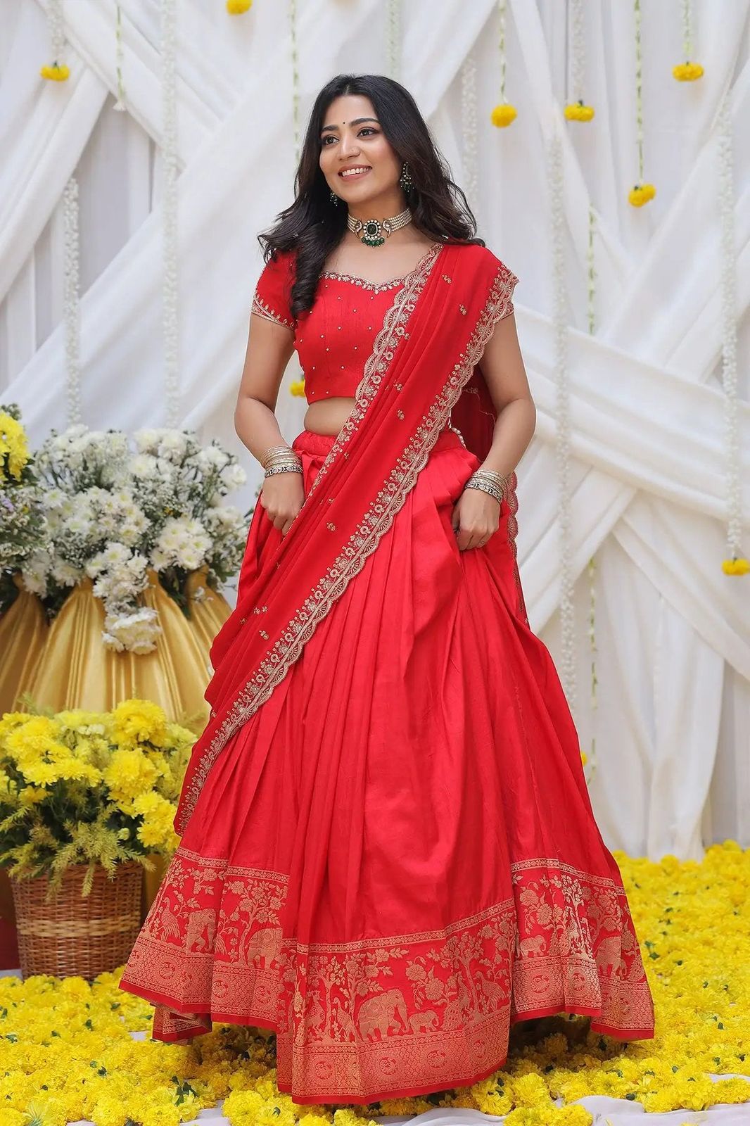 Introducing Most Trending Pongal Special Fully Stitched Jacquard Lehenga Choli With beautiful Sequins embroidery Stitched Blouse a perfect blend of luxury and tradition For any Occasion*&nbsp;