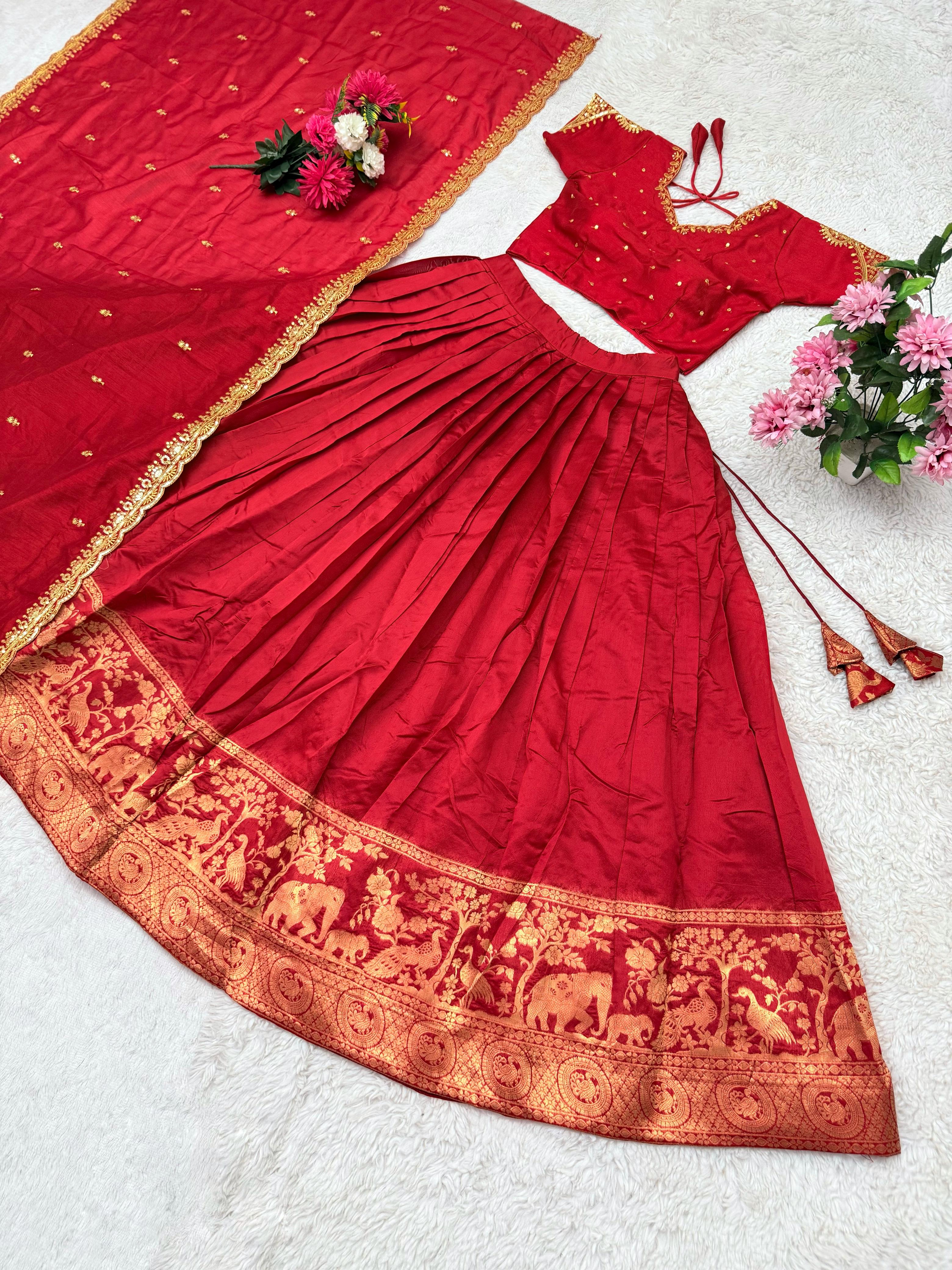 Introducing Most Trending Pongal Special Fully Stitched Jacquard Lehenga Choli With beautiful Sequins embroidery Stitched Blouse a perfect blend of luxury and tradition For any Occasion*&nbsp;