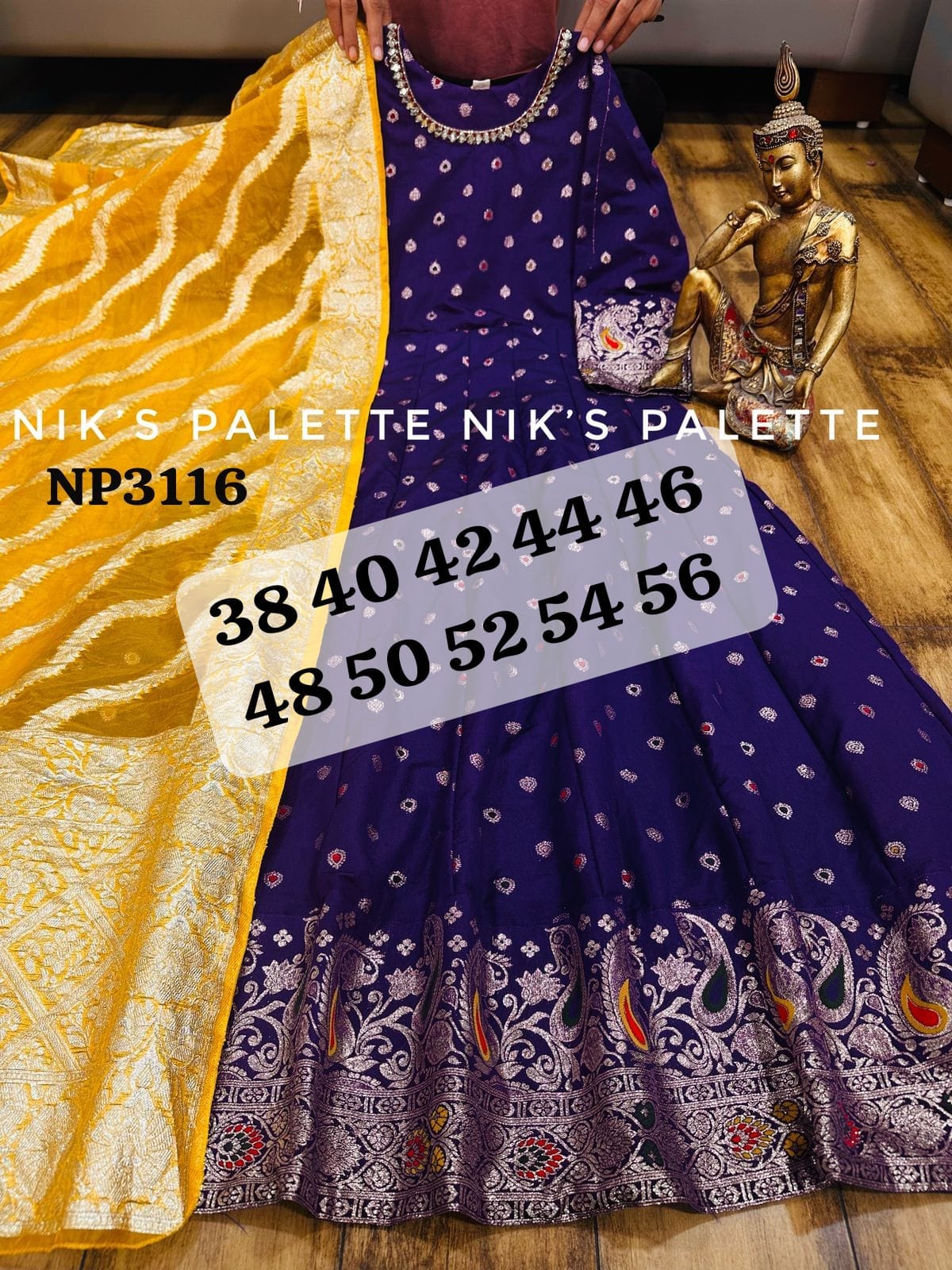 Premium banarsi silk meenakari weaving anarkali gown with banarsi duppata  Detailed with mirror and katdana work on neck line