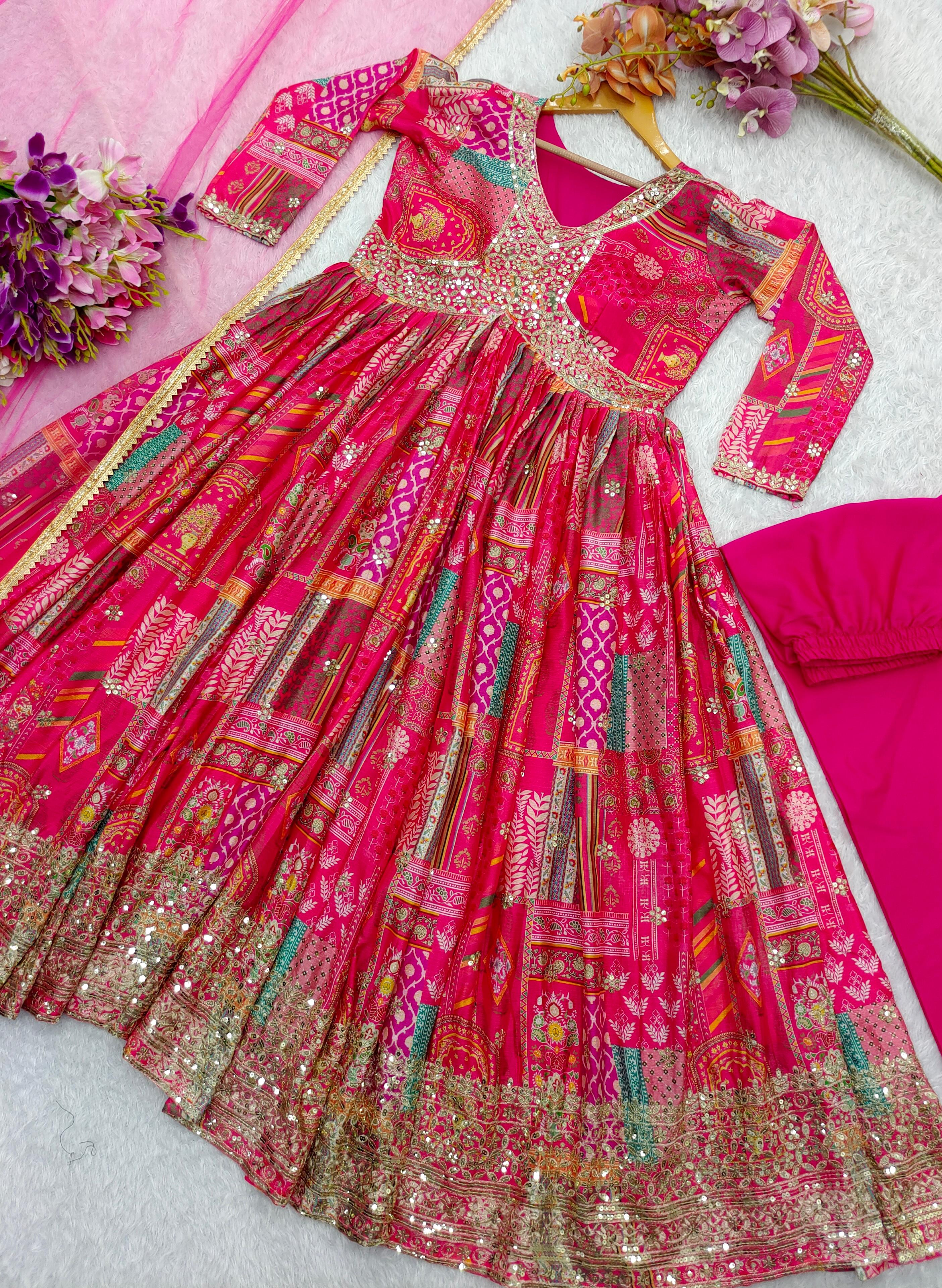 Presenting New Aliya-Cut Gown -Pent Dupatta Set Fully Stitched Ready To Wear