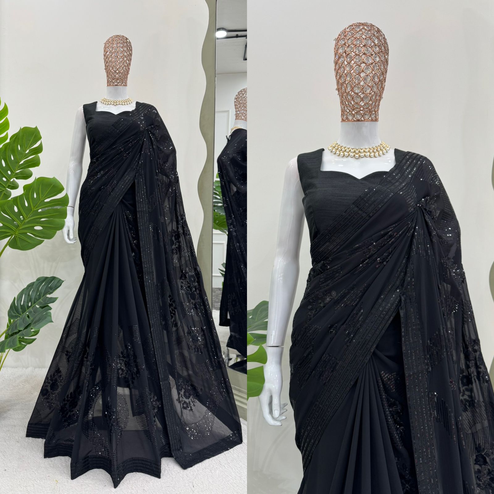 Looking some one for this same colour beautiful Designer Saree on Faux Georgette Febric with Thred &amp; Sequnce work and blouse on Mono Benglori Silk Febric with Thred &amp; Sequnce work.