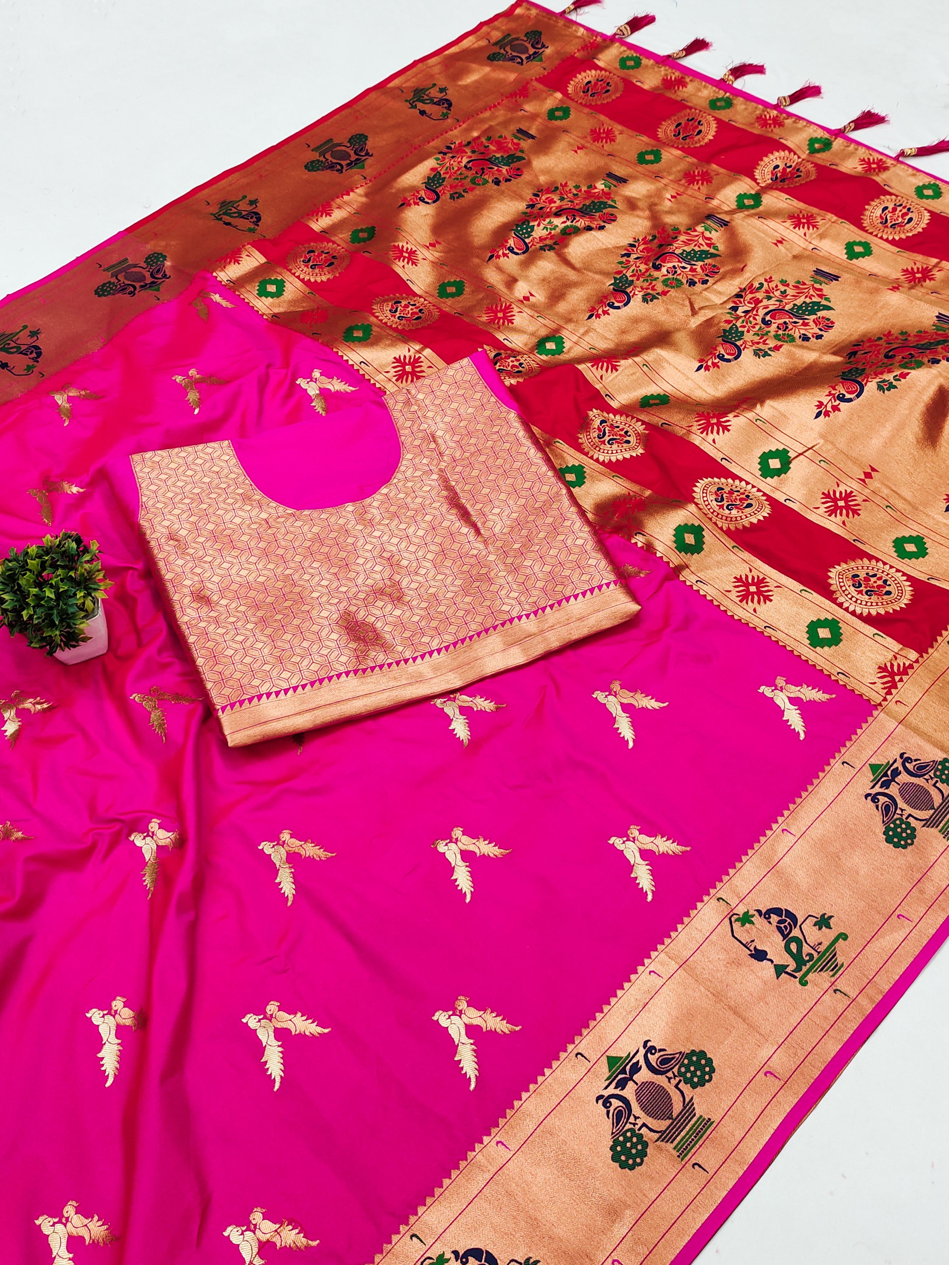 Soft Pethani silk saree with Dual zari weawing design and Meenakari weawing Rich 🦚 pallu with Meenakari weawing borde