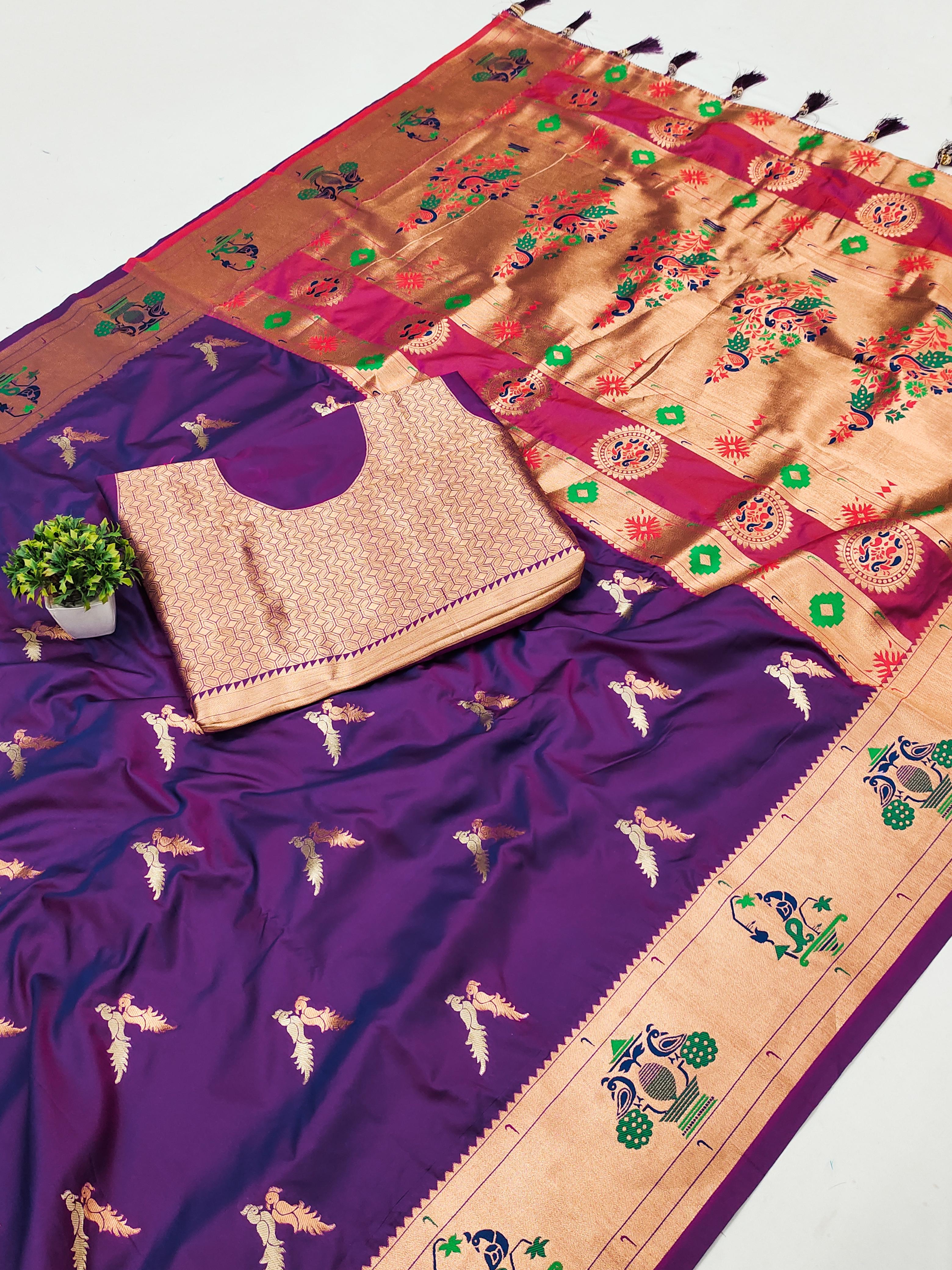 Soft Pethani silk saree with Dual zari weawing design and Meenakari weawing Rich 🦚 pallu with Meenakari weawing borde