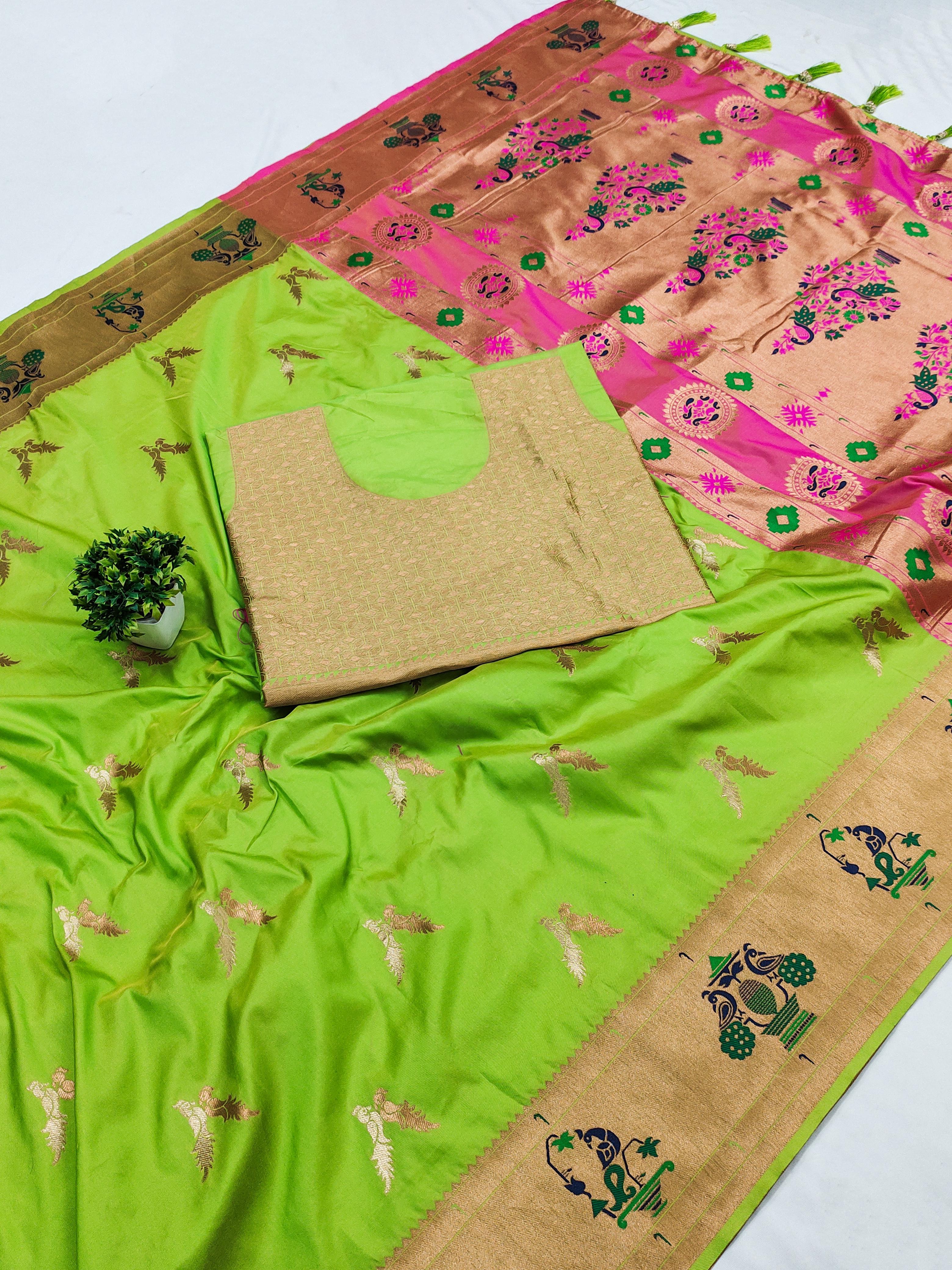 Soft Pethani silk saree with Dual zari weawing design and Meenakari weawing Rich 🦚 pallu with Meenakari weawing borde