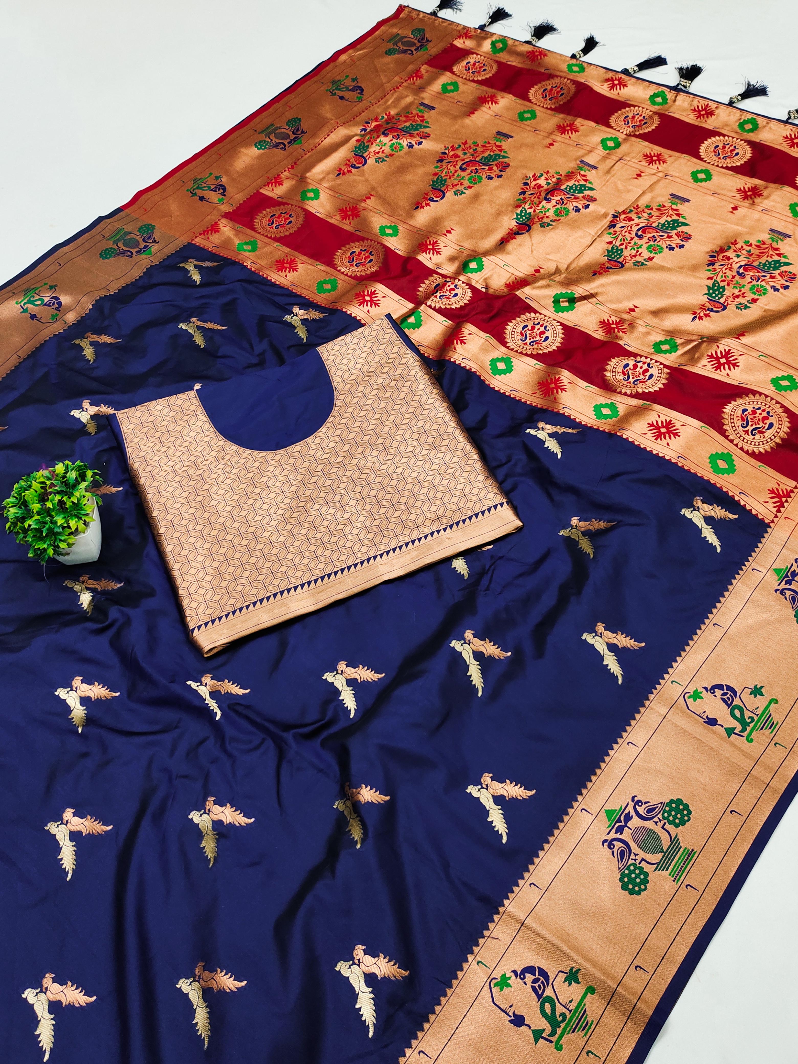 Soft Pethani silk saree with Dual zari weawing design and Meenakari weawing Rich 🦚 pallu with Meenakari weawing borde